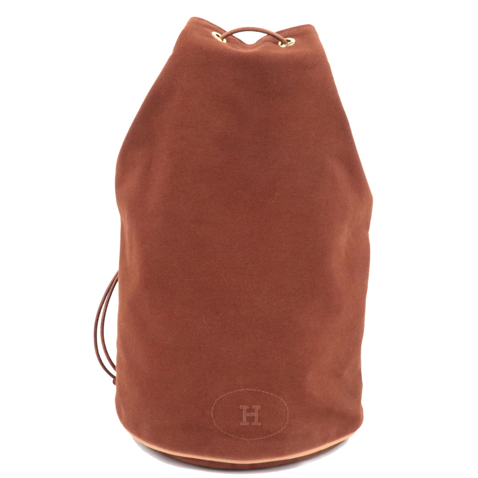 HERMES Porochon Mimil GM Shoulder Bag Canvas Leather Brown   75962