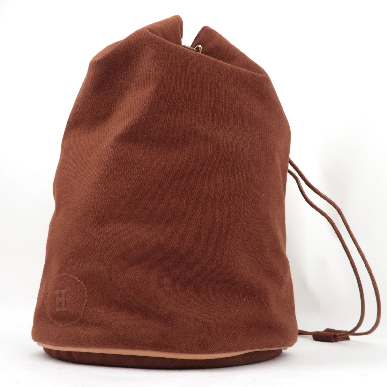 HERMES Porochon Mimil GM Shoulder Bag Canvas Leather Brown