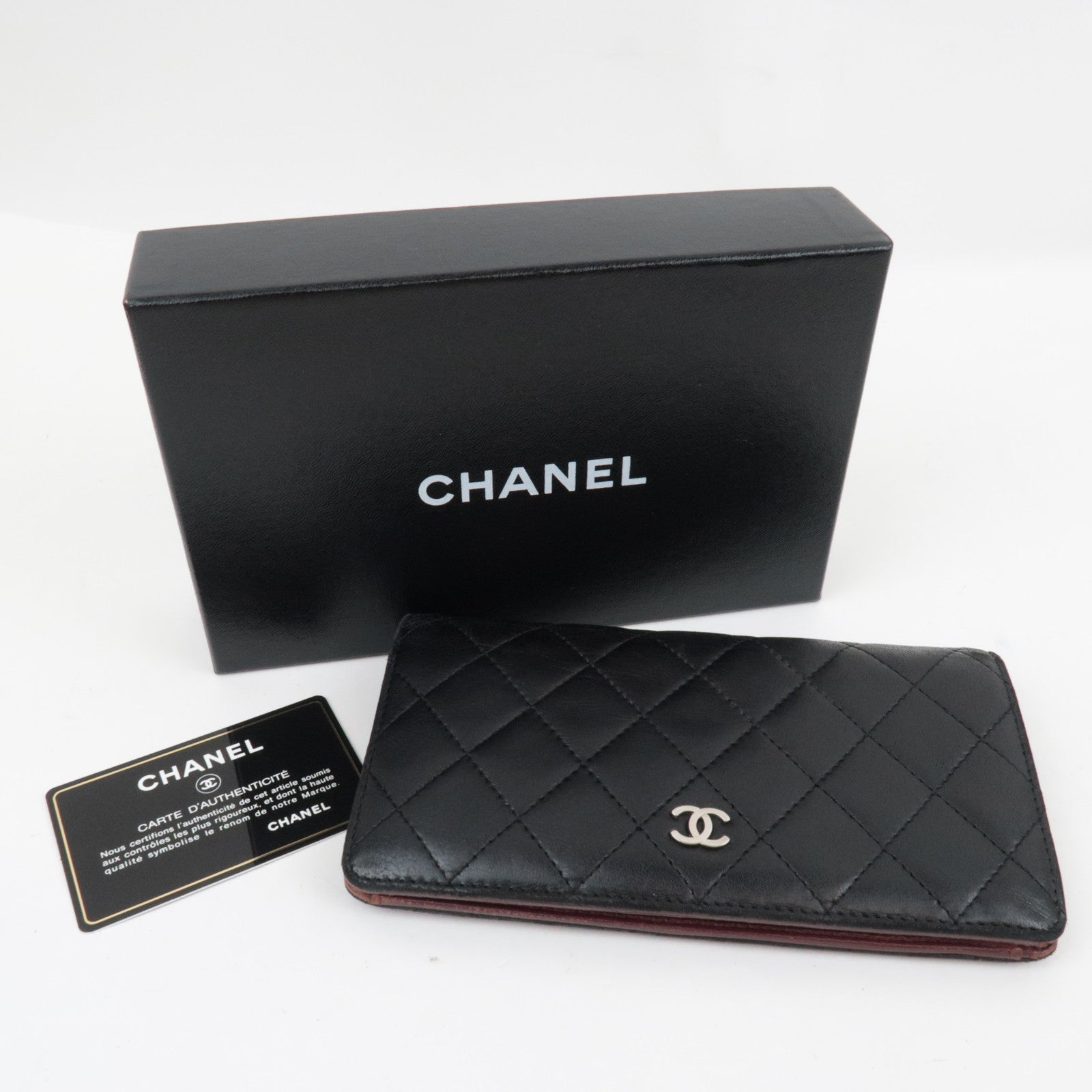 CHANEL Matelasse Bi-Fold Long Wallet Lambskin Black *Box, G card