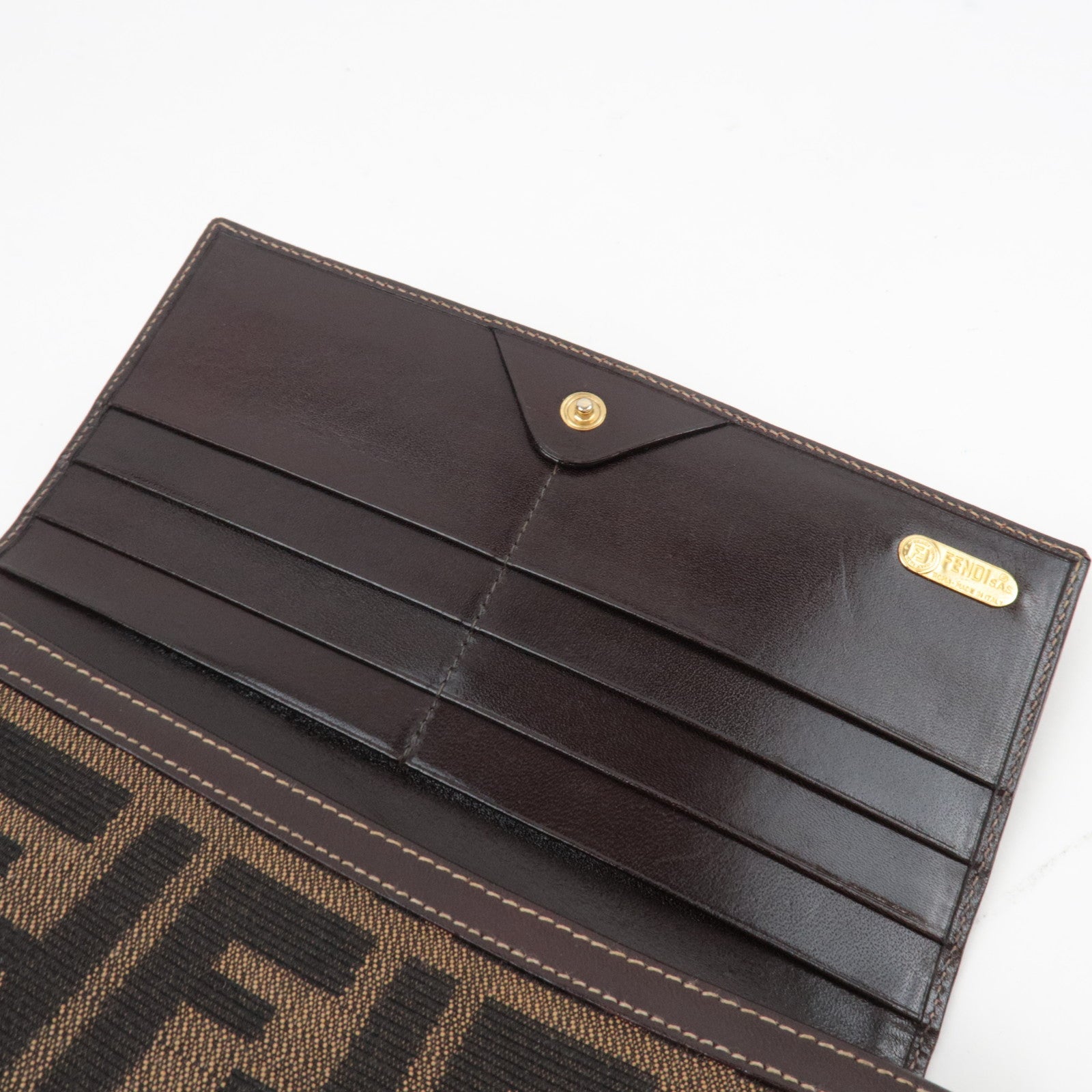 FENDI Zucca Bi-Fold Long Wallet Khaki Black Brown 30851