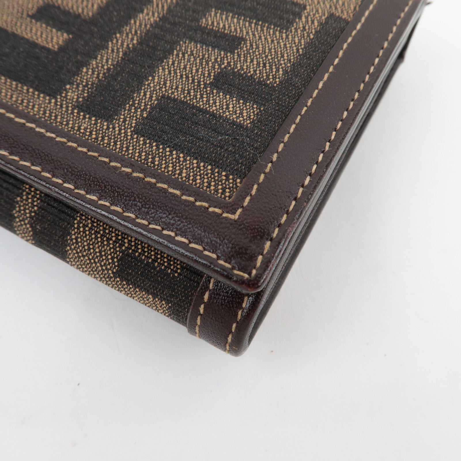 FENDI Zucca Bi-Fold Long Wallet Khaki Black Brown 30851