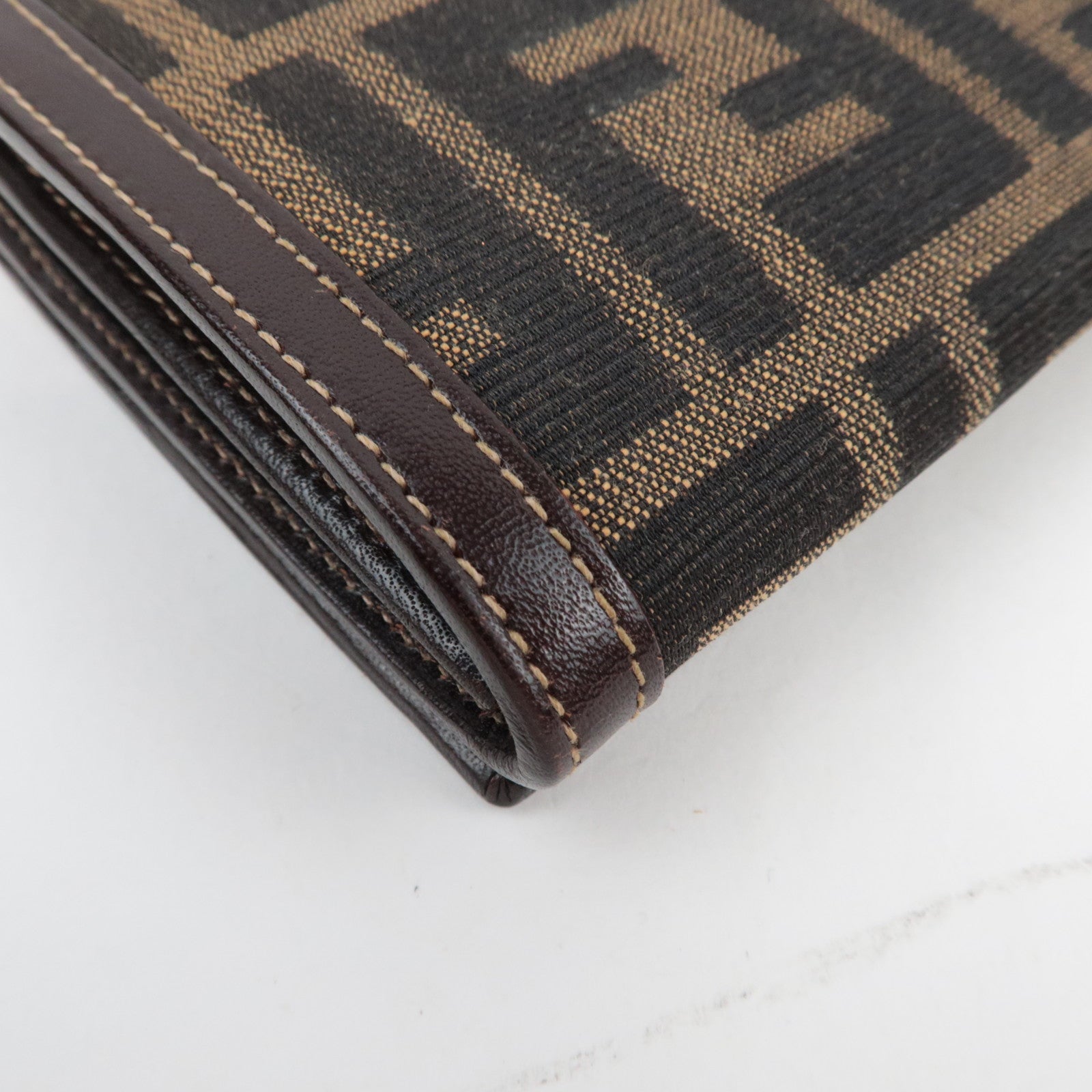 FENDI Zucca Bi-Fold Long Wallet Khaki Black Brown 30851