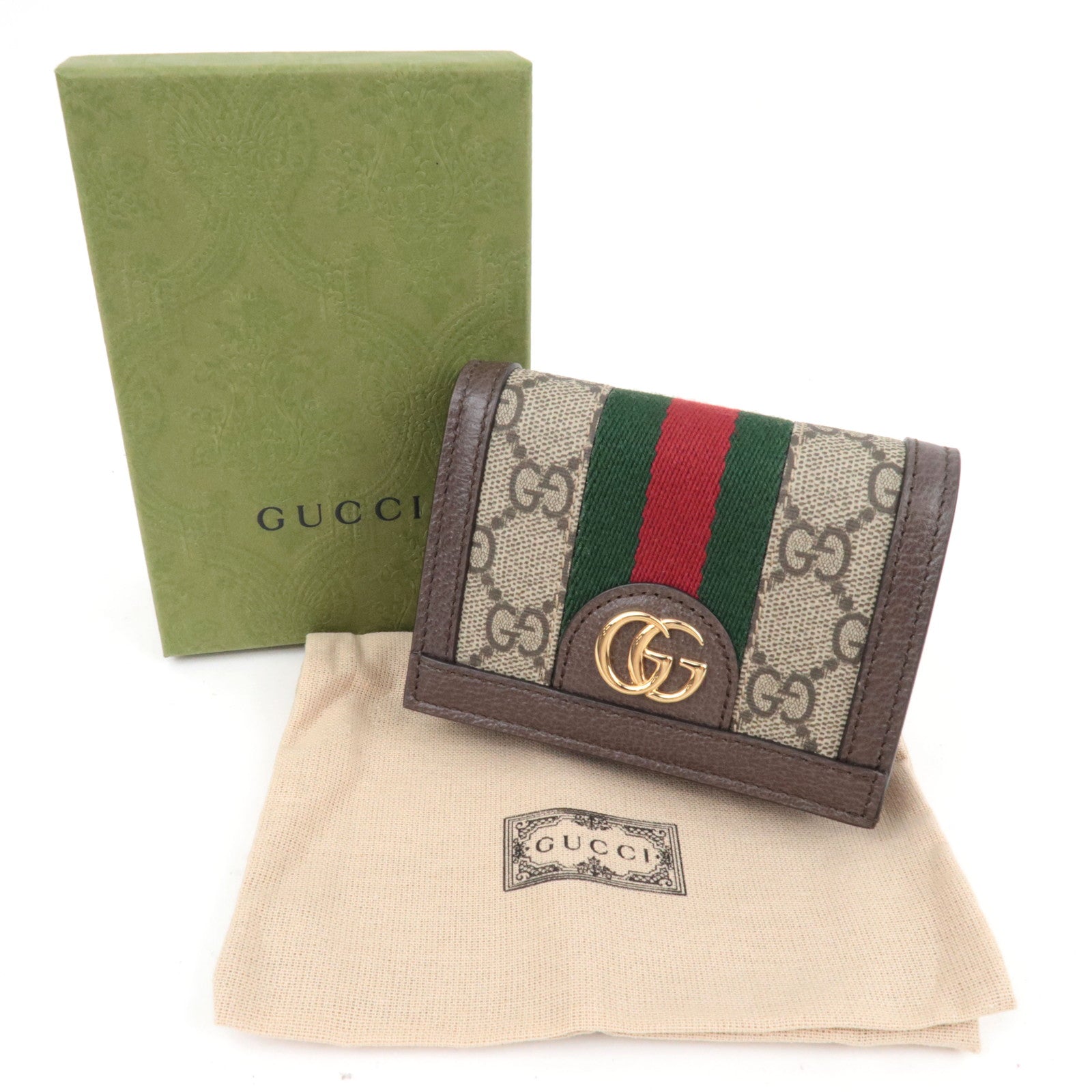 GUCCI Card Case GG Canvas Leather Beige Brown 04009