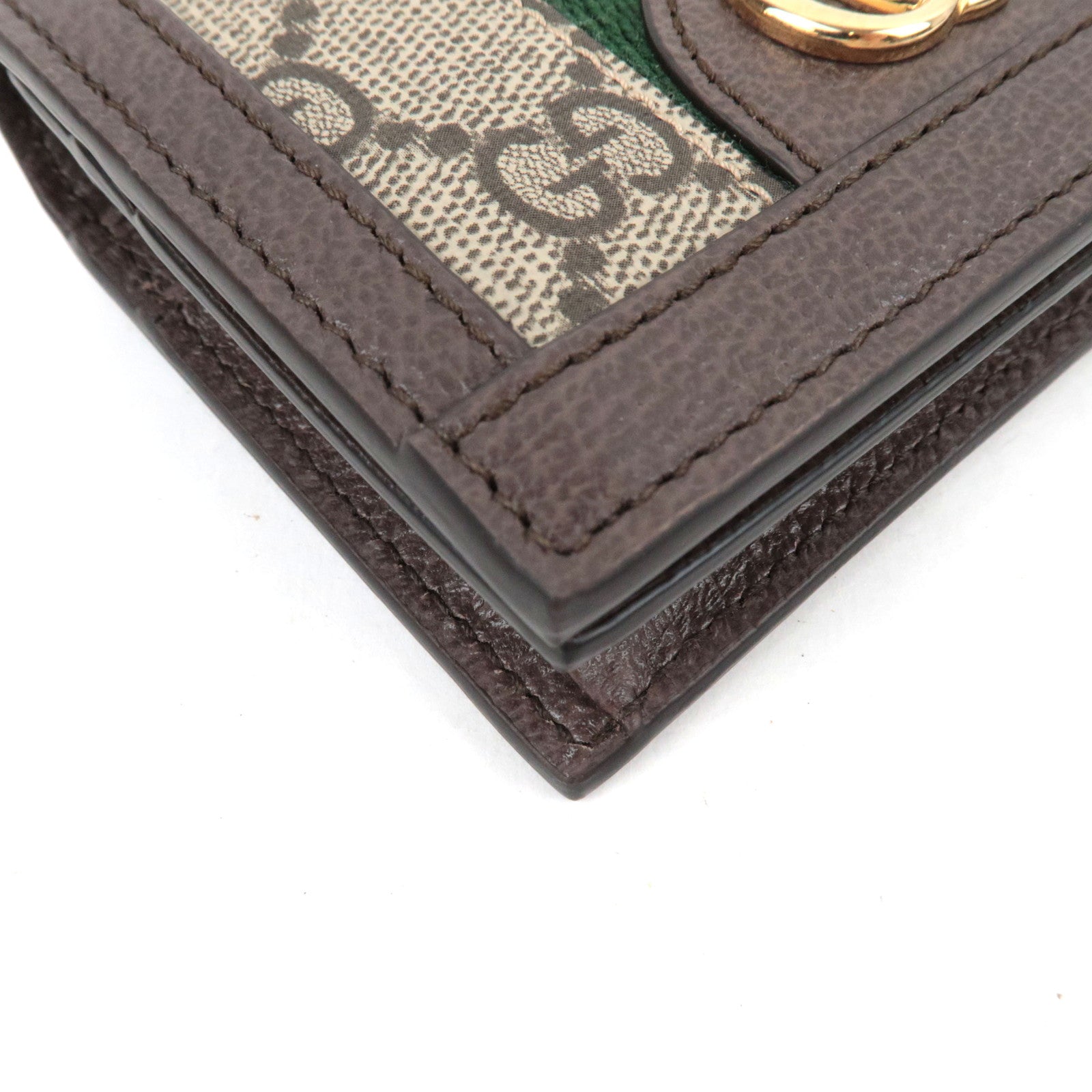 GUCCI Card Case GG Canvas Leather Beige Brown 04009