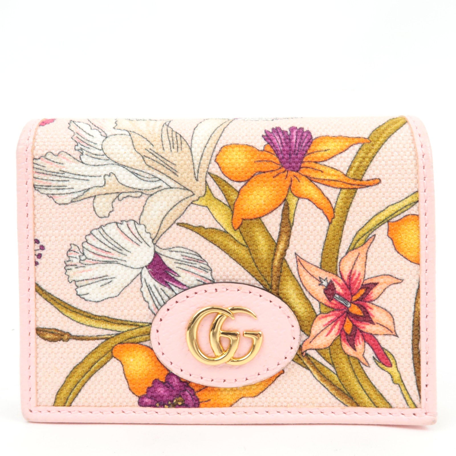 GUCCI GG Marmont Flora Bi-Fold Wallet Japan Limited Canvas Leather Pink 577347 *Box, Dust bag75984