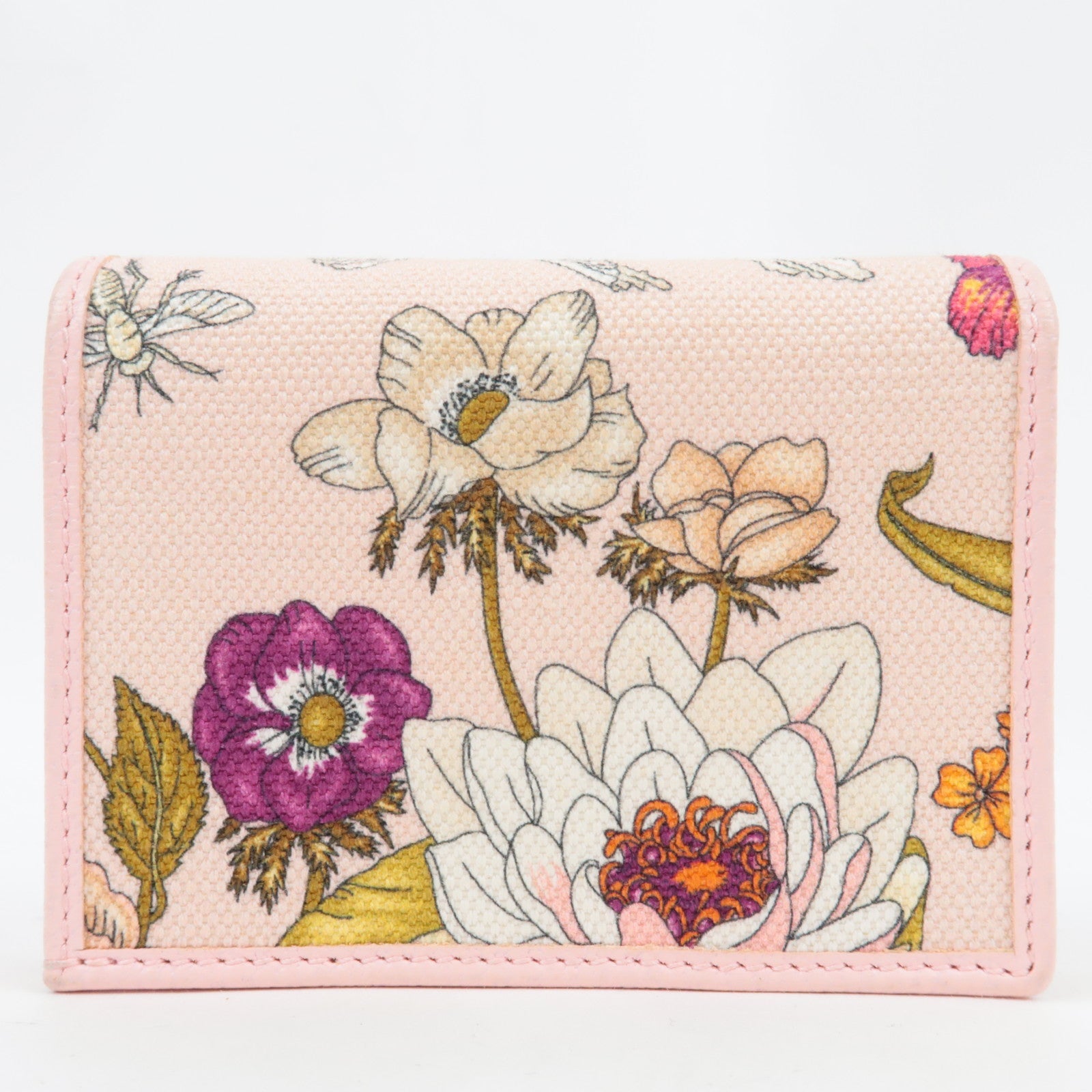 GUCCI GG Marmont Flora Bi-Fold Wallet Japan Limited Canvas Leather Pink 577347 *Box, Dust bag