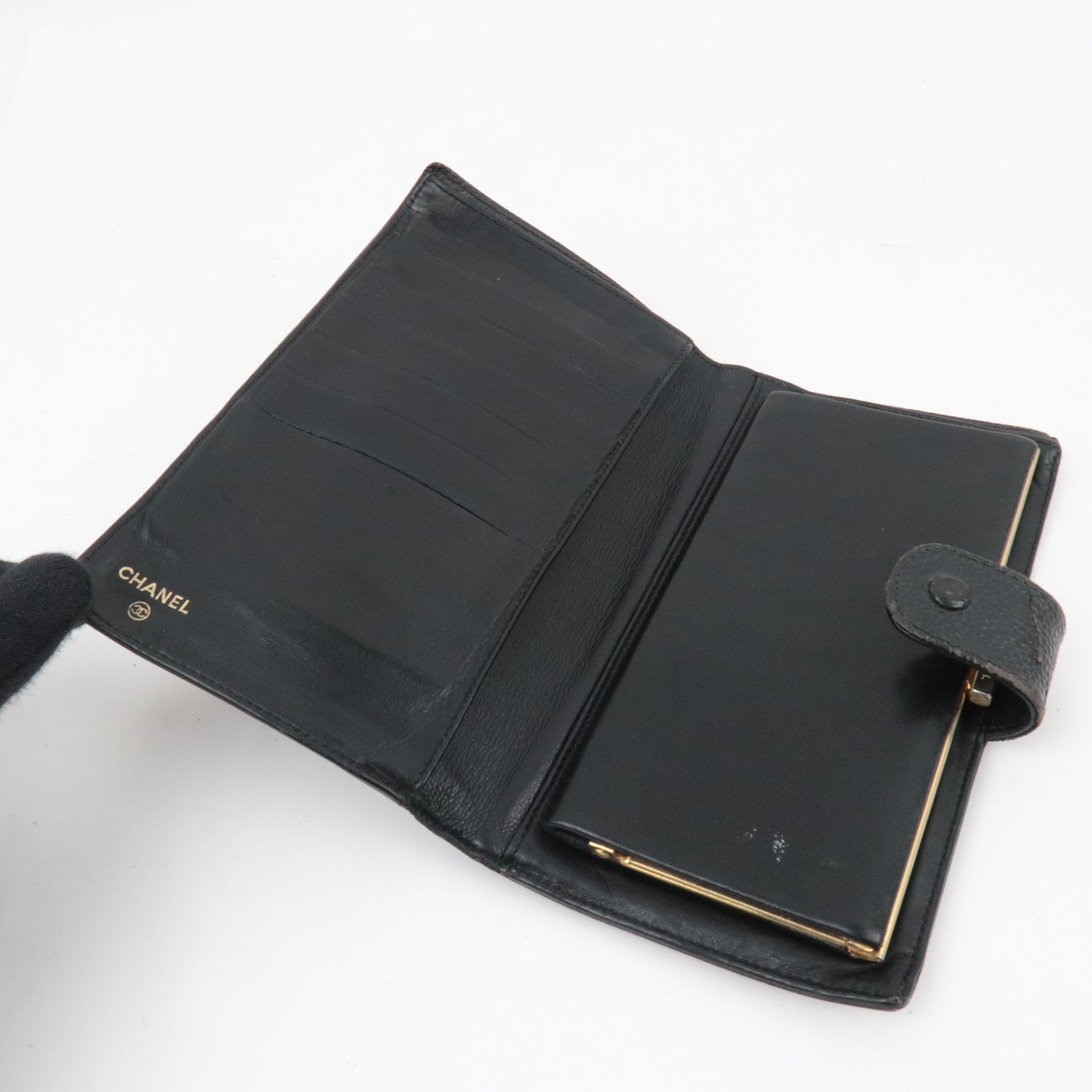CHANEL Coco Mark Bi-Fold Long Wallet Caviar Skin Black 3338507