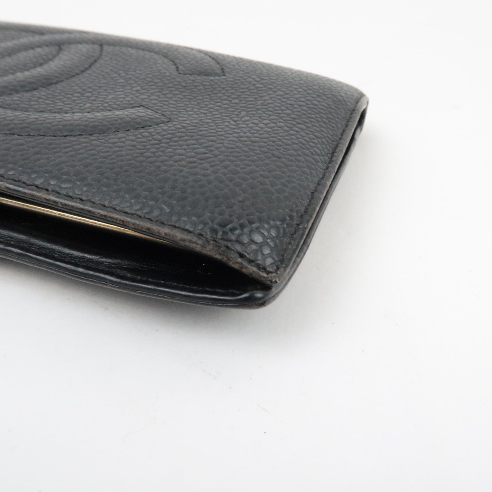 CHANEL Coco Mark Bi-Fold Long Wallet Caviar Skin Black 3338507