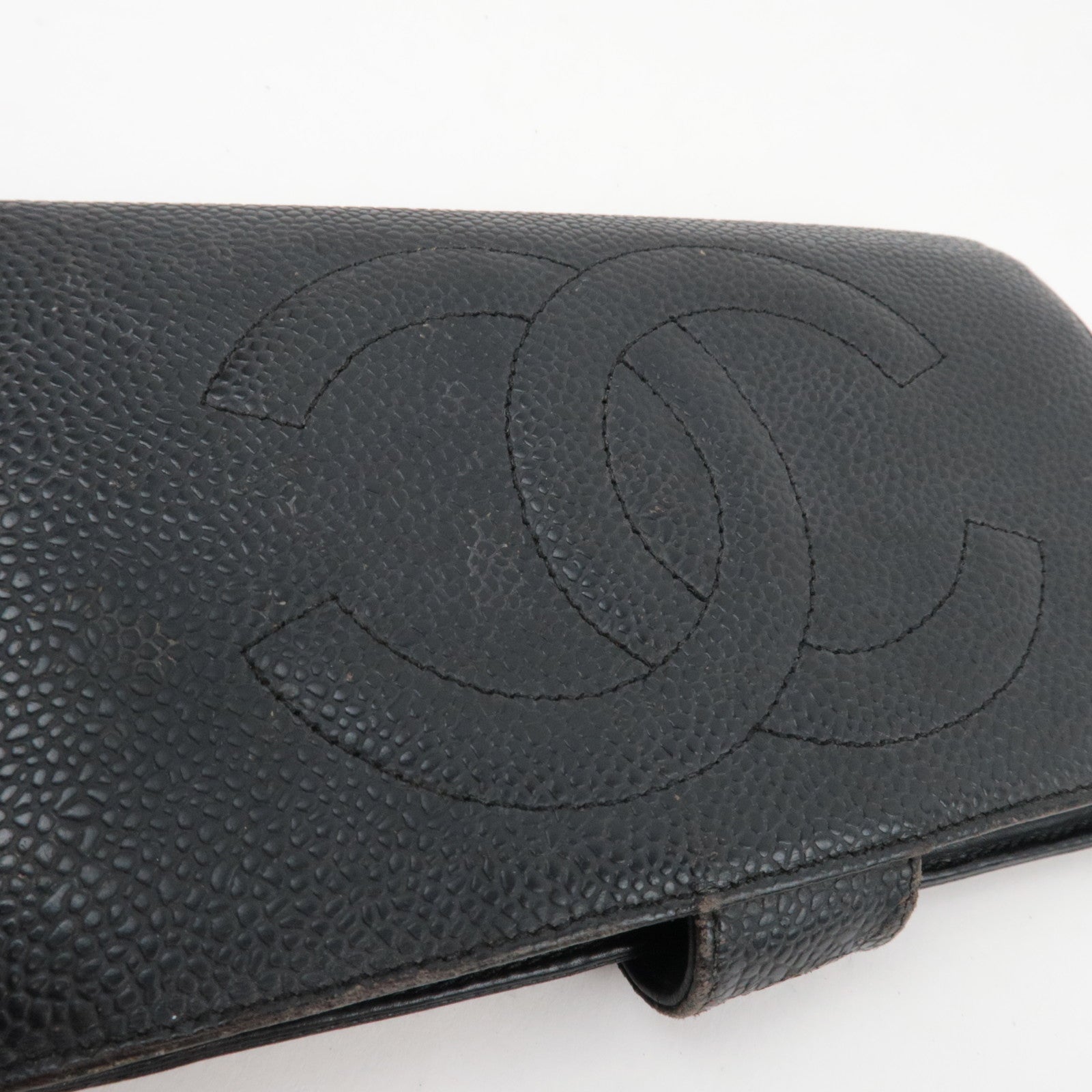 CHANEL Coco Mark Bi-Fold Long Wallet Caviar Skin Black 3338507