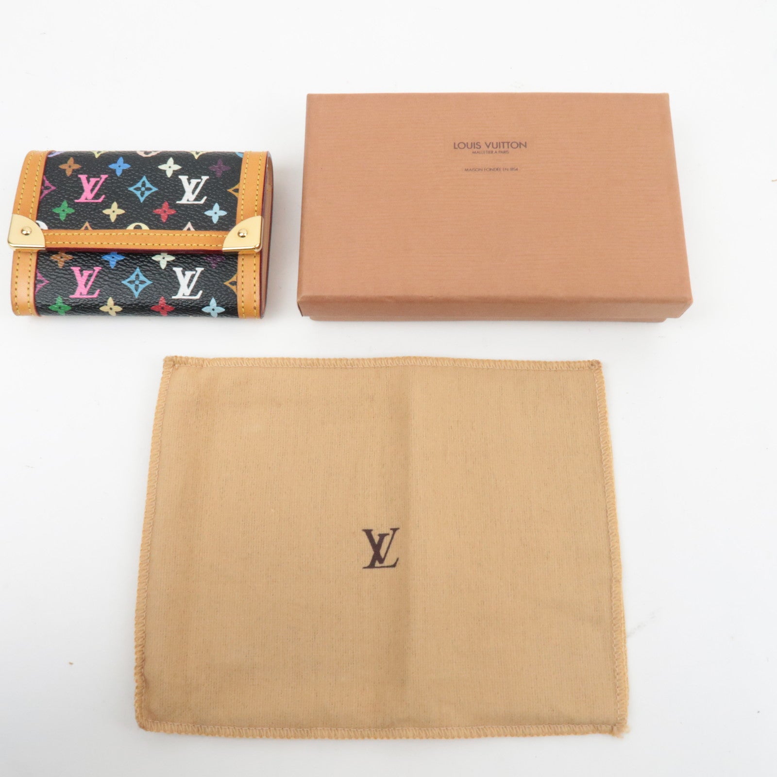 Louis Vuitton Monogram Multicolor Porte Monnaie Plat Small Wallet Noir M92656 MI0078 *Box, Dust bag