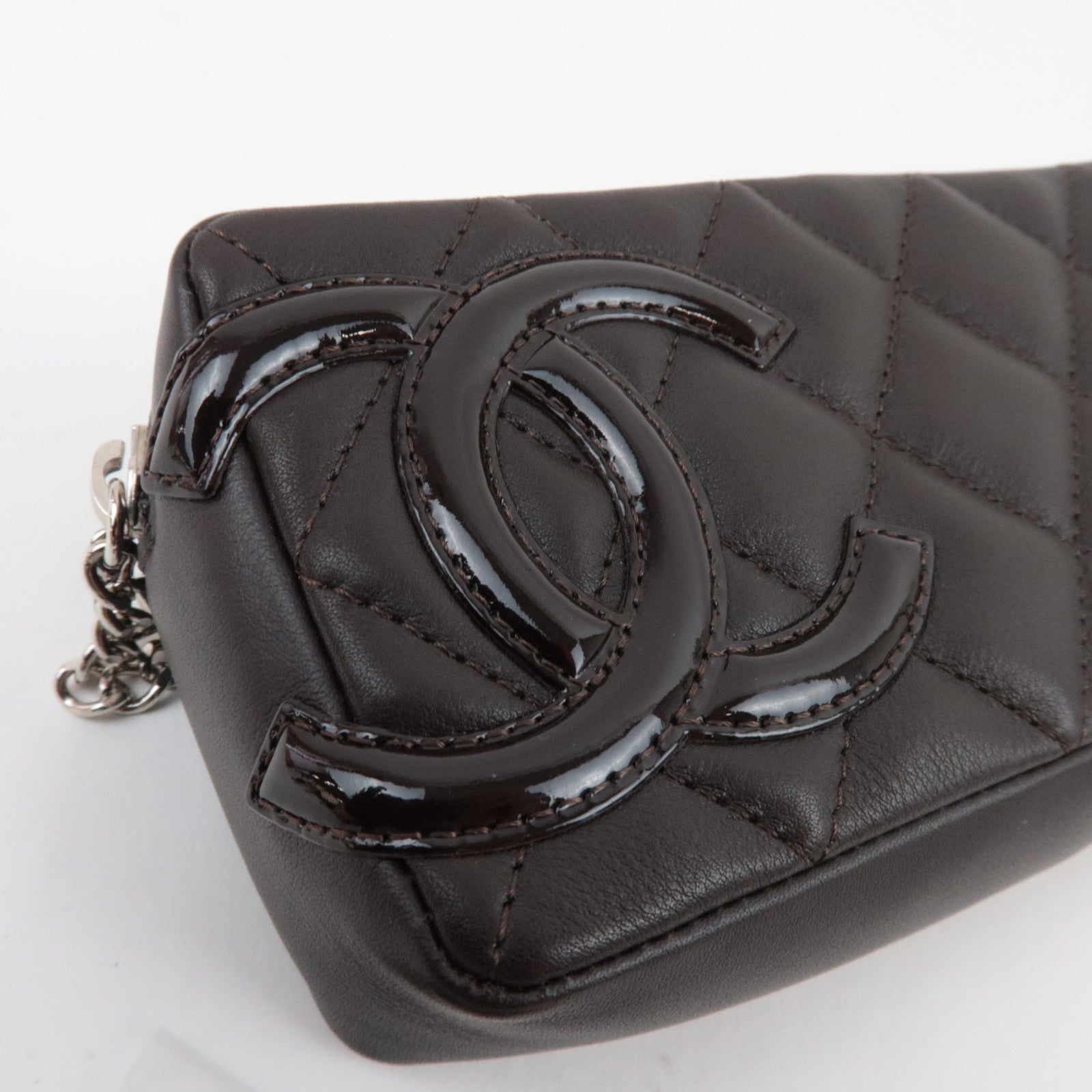 CHANEL Cambon Line Matelasse Pouch Lambskin Leather Dark Brown 10388472 *Guarantee Card