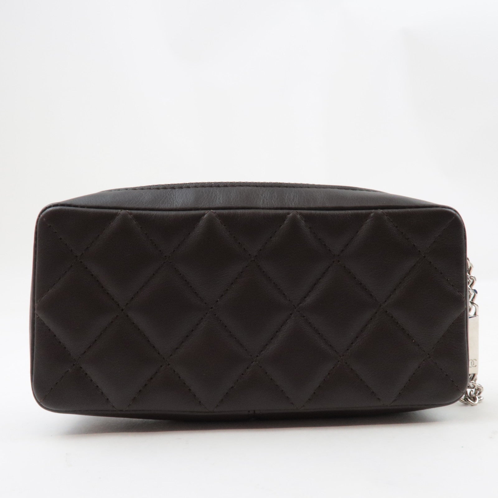 CHANEL Cambon Line Matelasse Pouch Lambskin Leather Dark Brown 10388472 *Guarantee Card