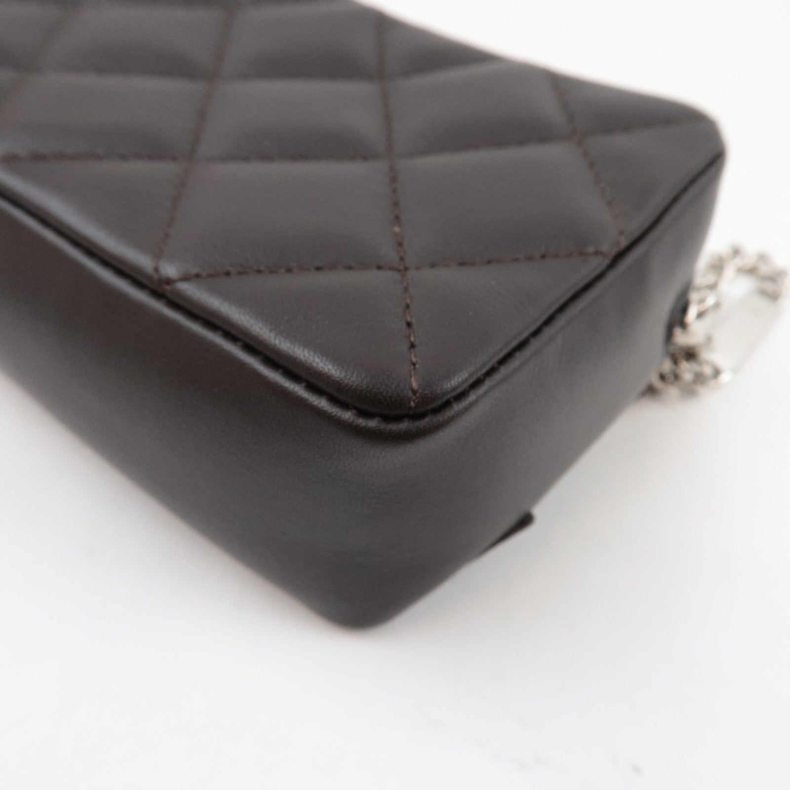 CHANEL Cambon Line Matelasse Pouch Lambskin Leather Dark Brown 10388472 *Guarantee Card
