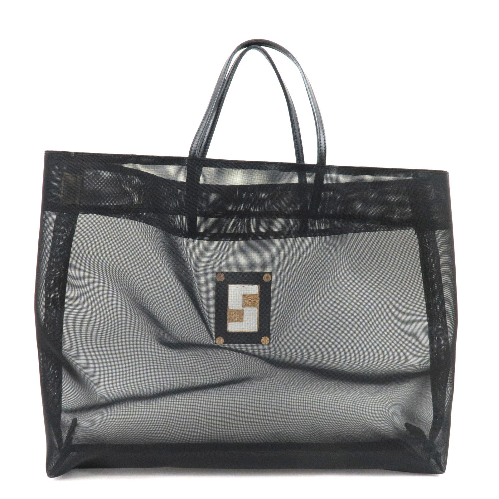 FENDI Mesh Tote Bag Hand Bag Leather Black *Dust bag