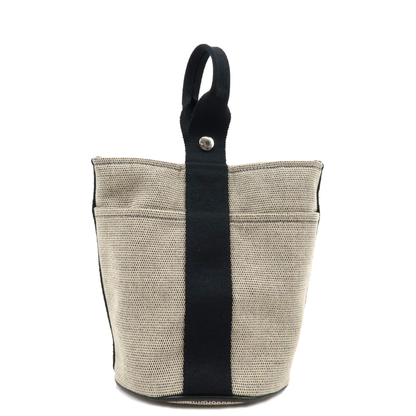 HERMES Saxo PM Hand bag Toile H Beige Black76213