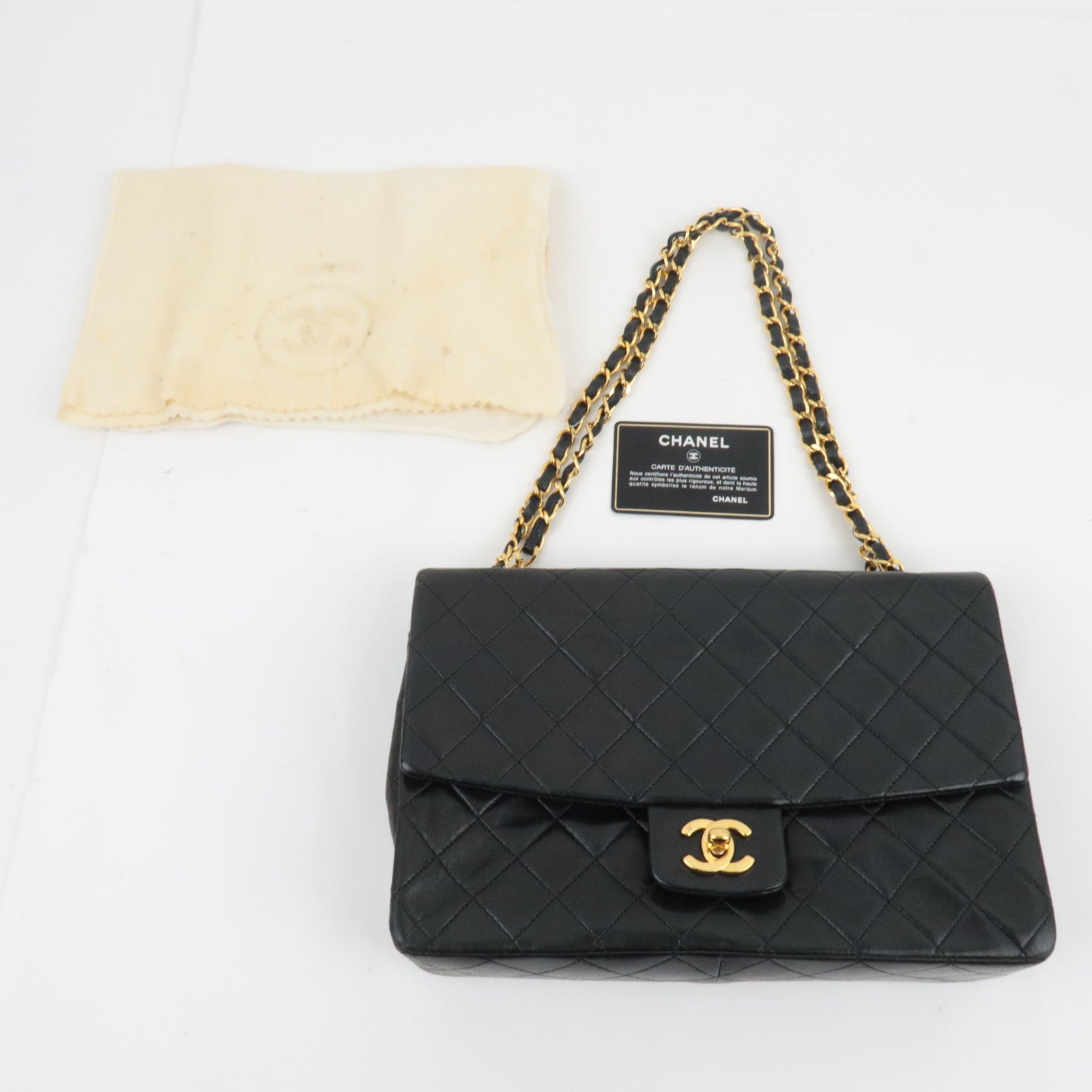 CHANEL Matelasse Double Chain Shoulder Bag Lambskin Black 1439244 *Dust Bag, G Card