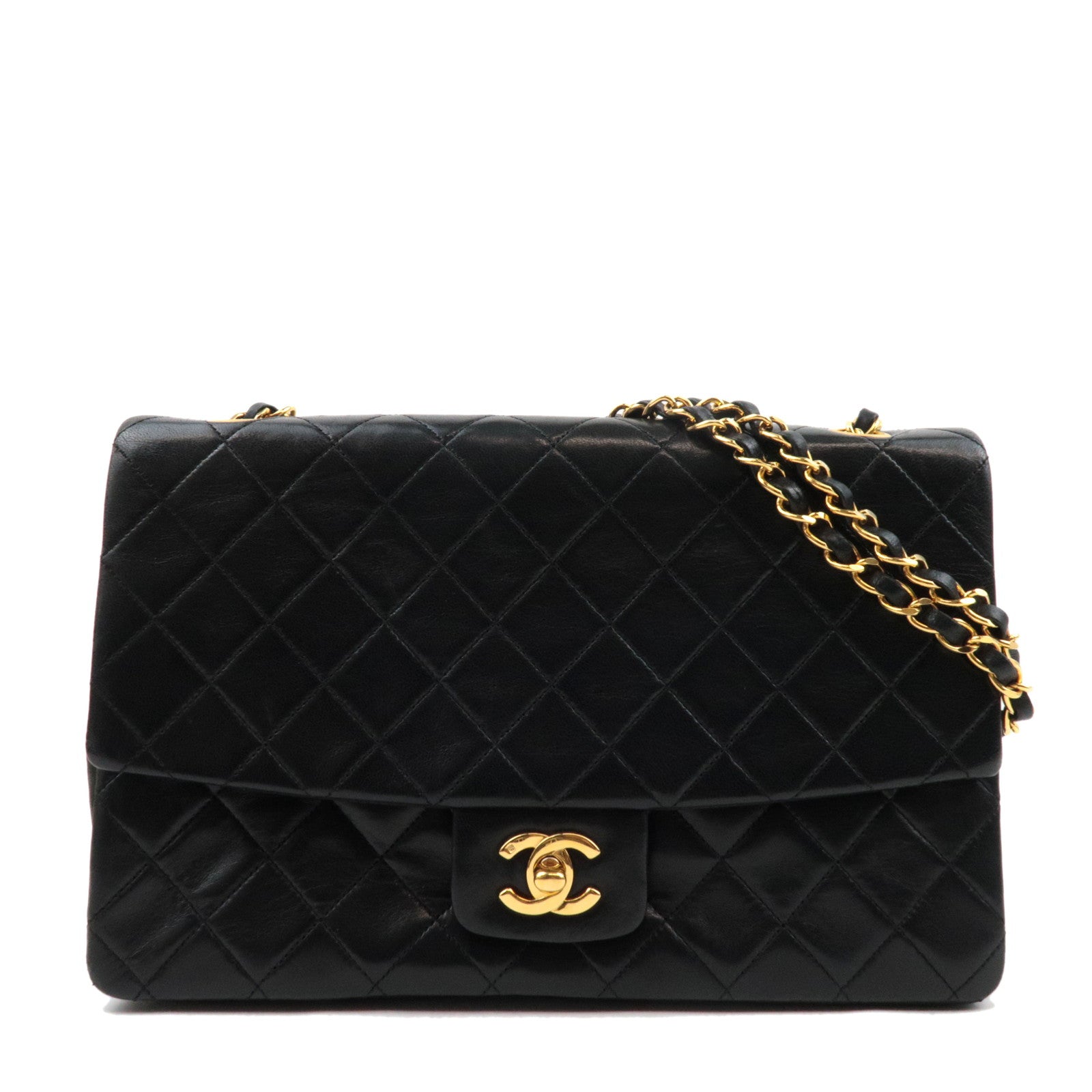 CHANEL Matelasse Double Chain Shoulder Bag Lambskin Black 1439244 *Dust Bag, G Card76444