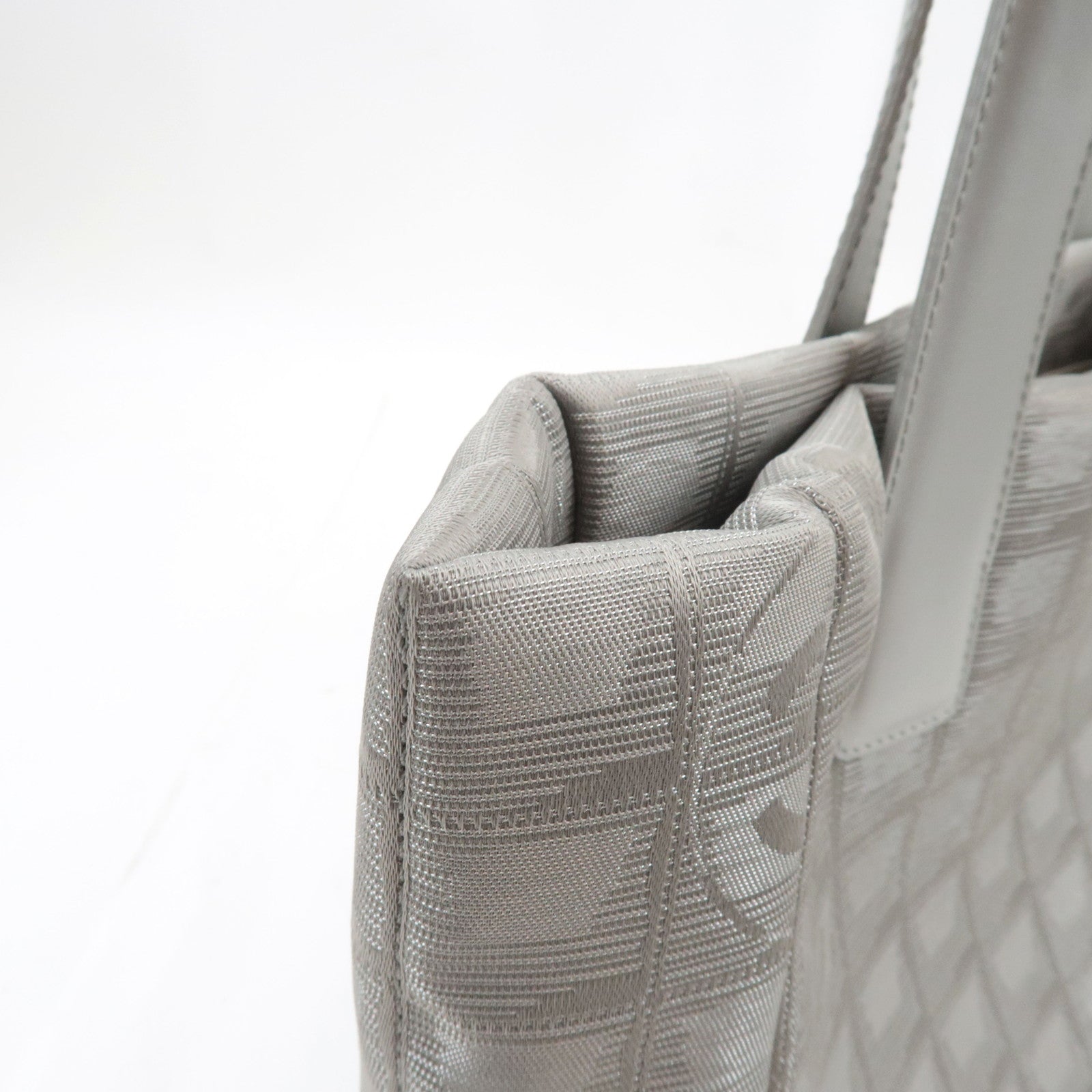 CHANEL New Travel Line Tote PM Nylon Jacquard Leather Silver A20457 8626889 *G Card