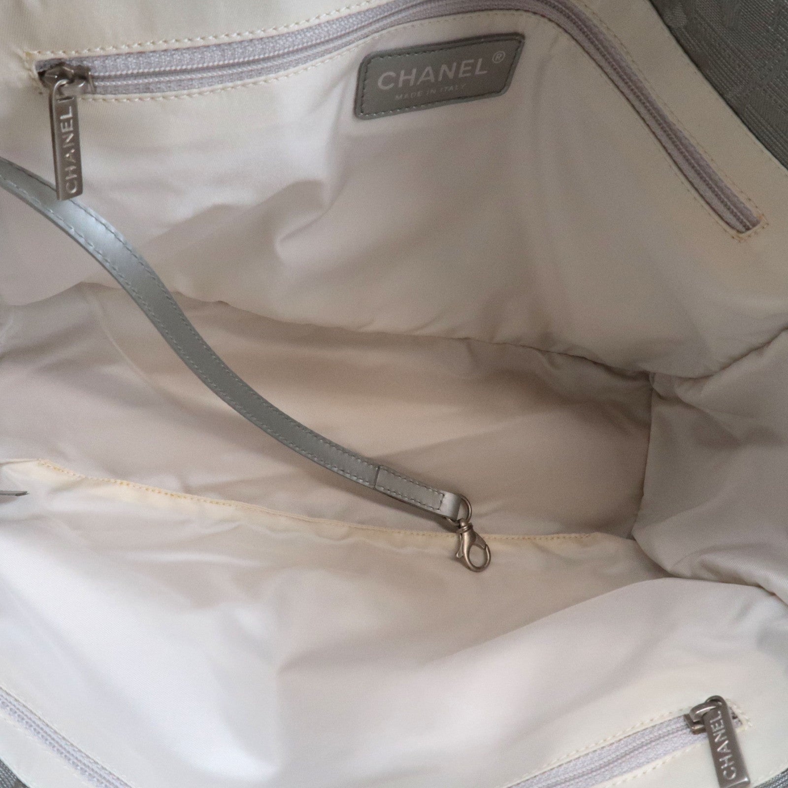 CHANEL New Travel Line Tote PM Nylon Jacquard Leather Silver A20457 8626889 *G Card