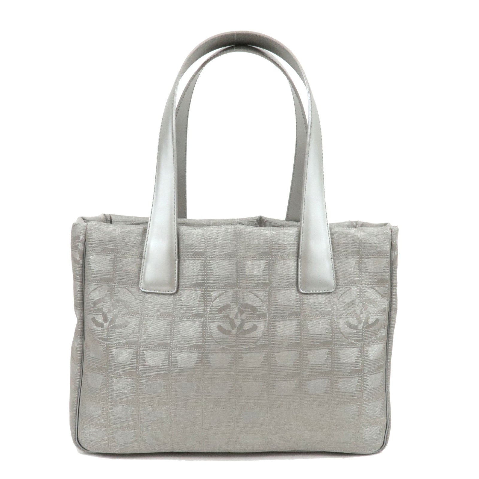 CHANEL New Travel Line Tote PM Nylon Jacquard Leather Silver A20457 8626889 *G Card76451