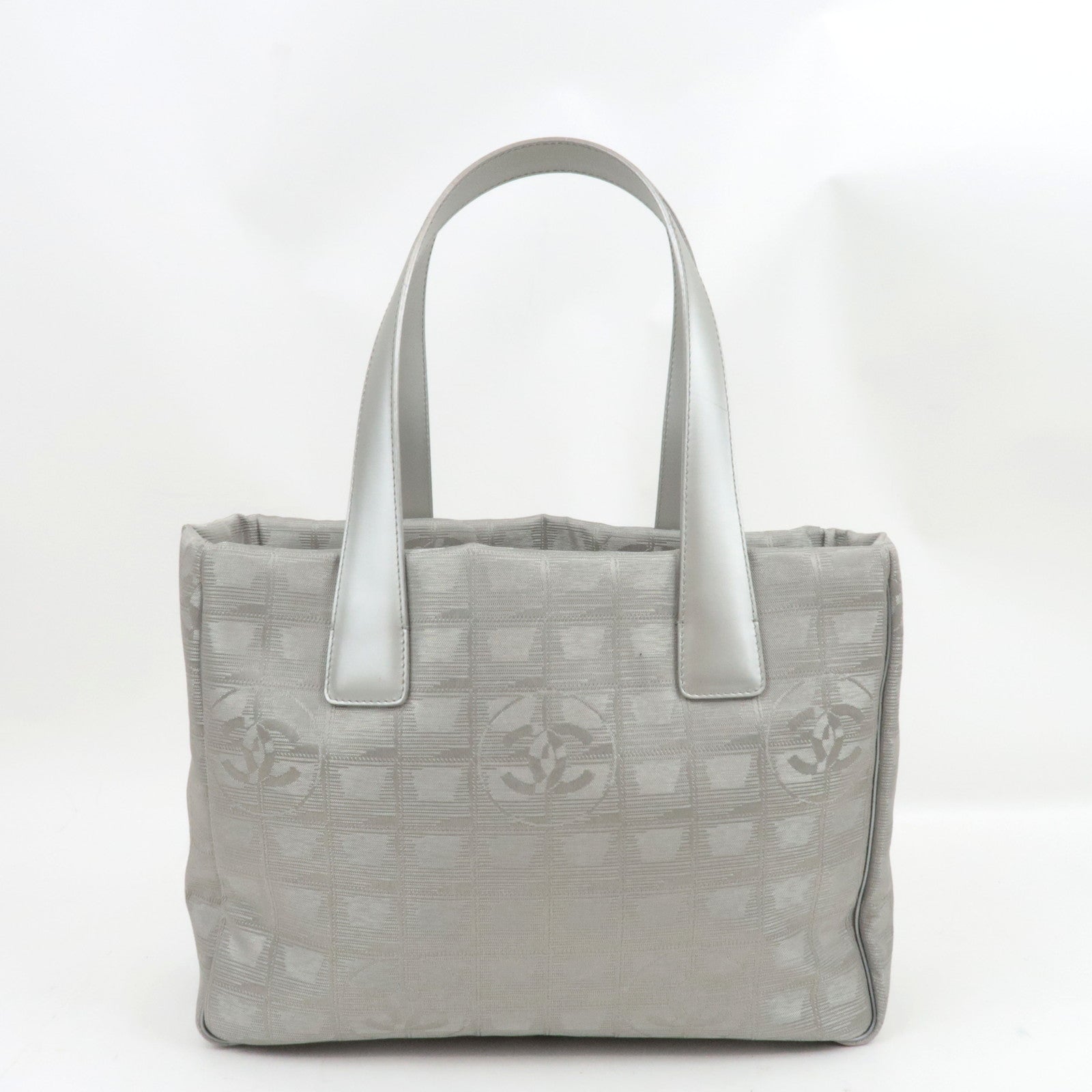 CHANEL New Travel Line Tote PM Nylon Jacquard Leather Silver A20457 8626889 *G Card