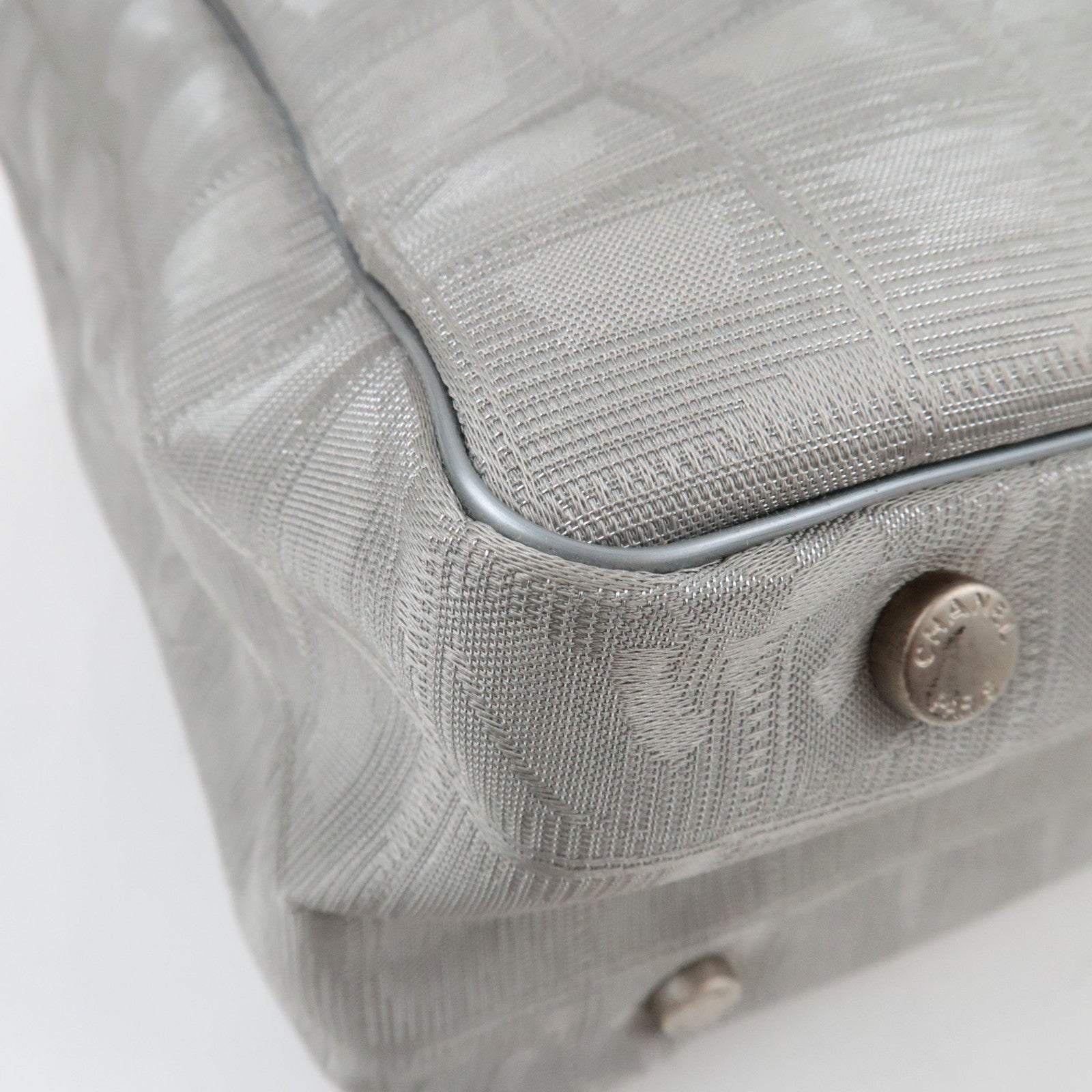 CHANEL New Travel Line Tote PM Nylon Jacquard Leather Silver A20457 8626889 *G Card