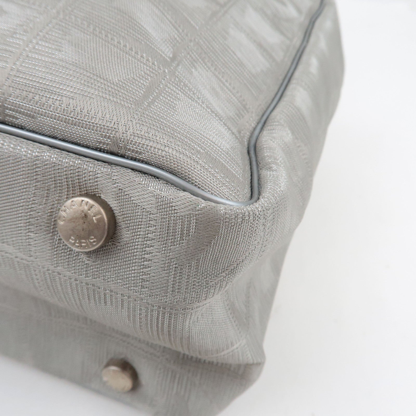 CHANEL New Travel Line Tote PM Nylon Jacquard Leather Silver A20457 8626889 *G Card