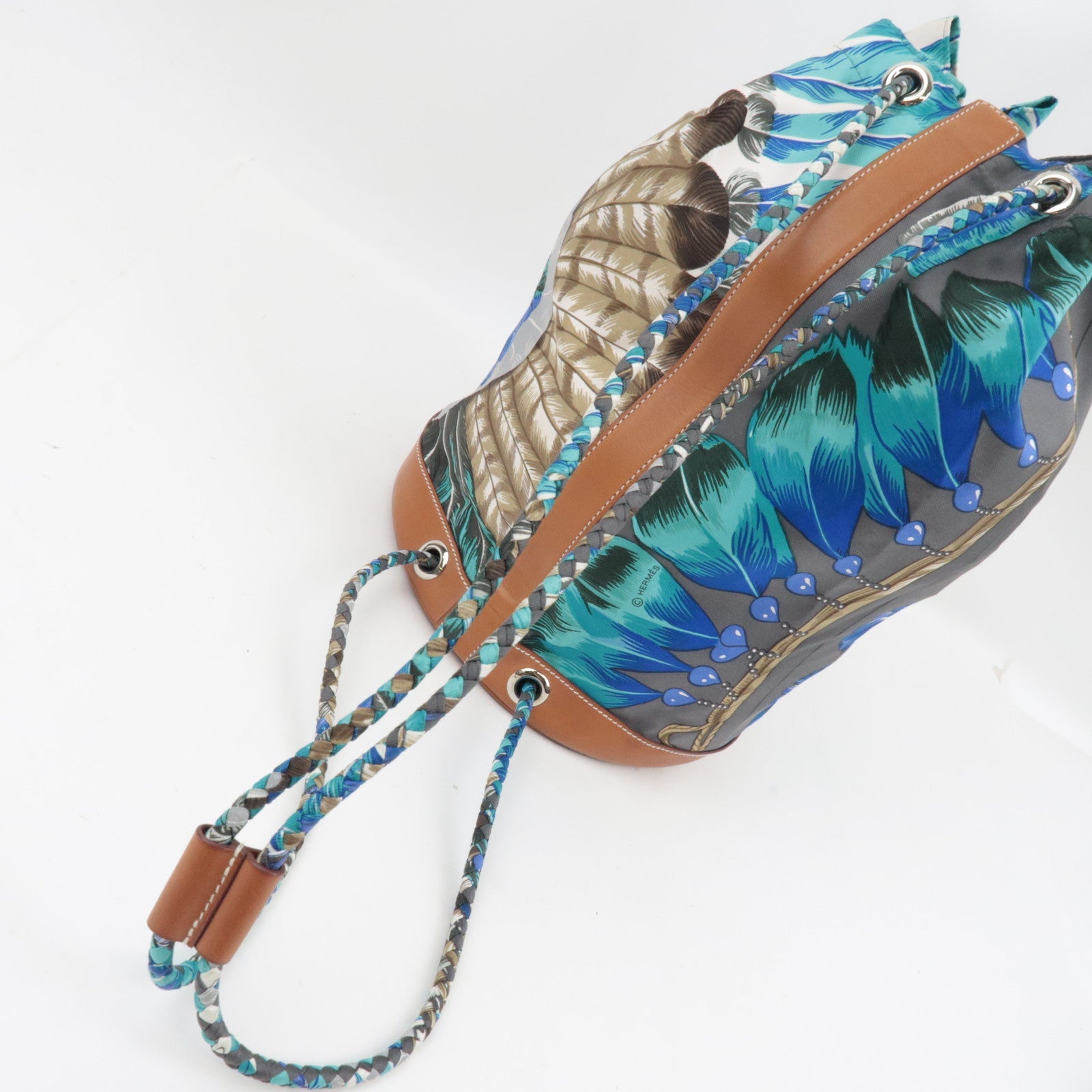 HERMES Soie Cool 22 Brazil Shoulder Bag □R Stamp (2014) Silk Leather Blue