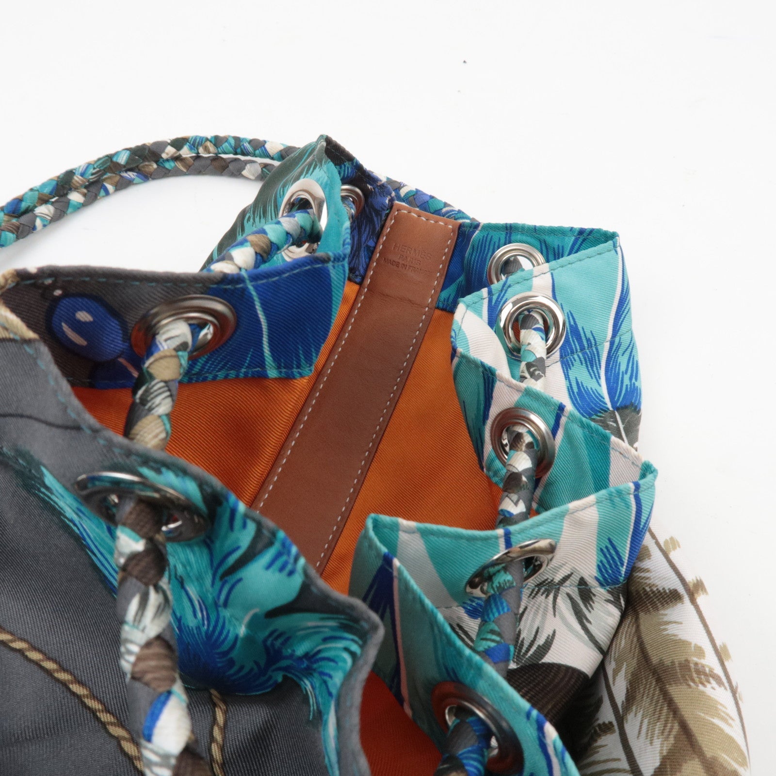 HERMES Soie Cool 22 Brazil Shoulder Bag □R Stamp (2014) Silk Leather Blue