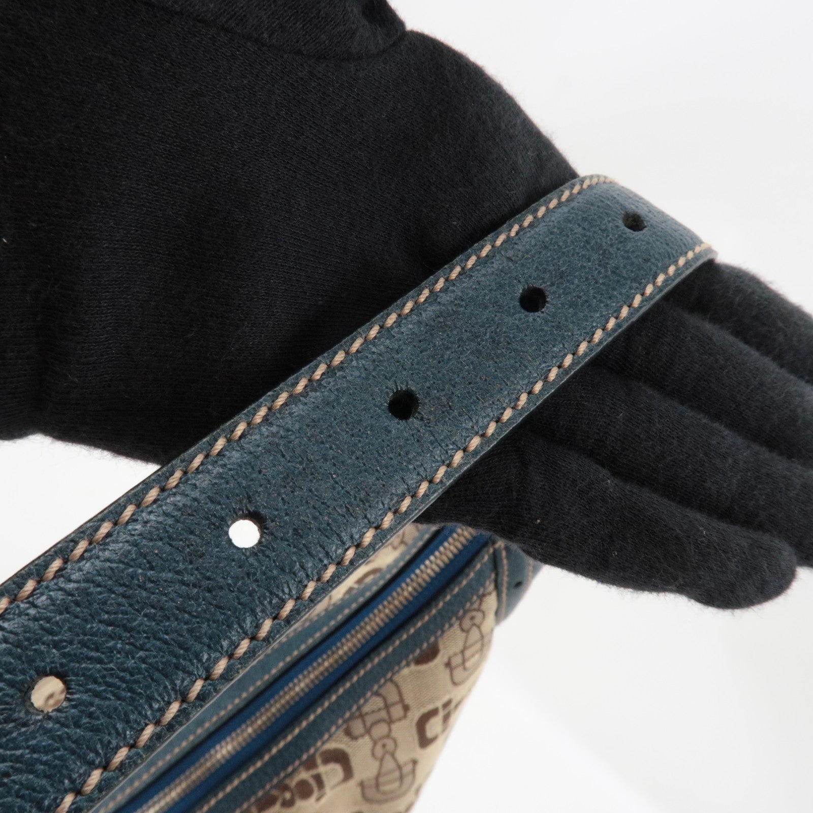 GUCCI Horsebit One-Shoulder Bag Canvas Leather Beige Blue 145767