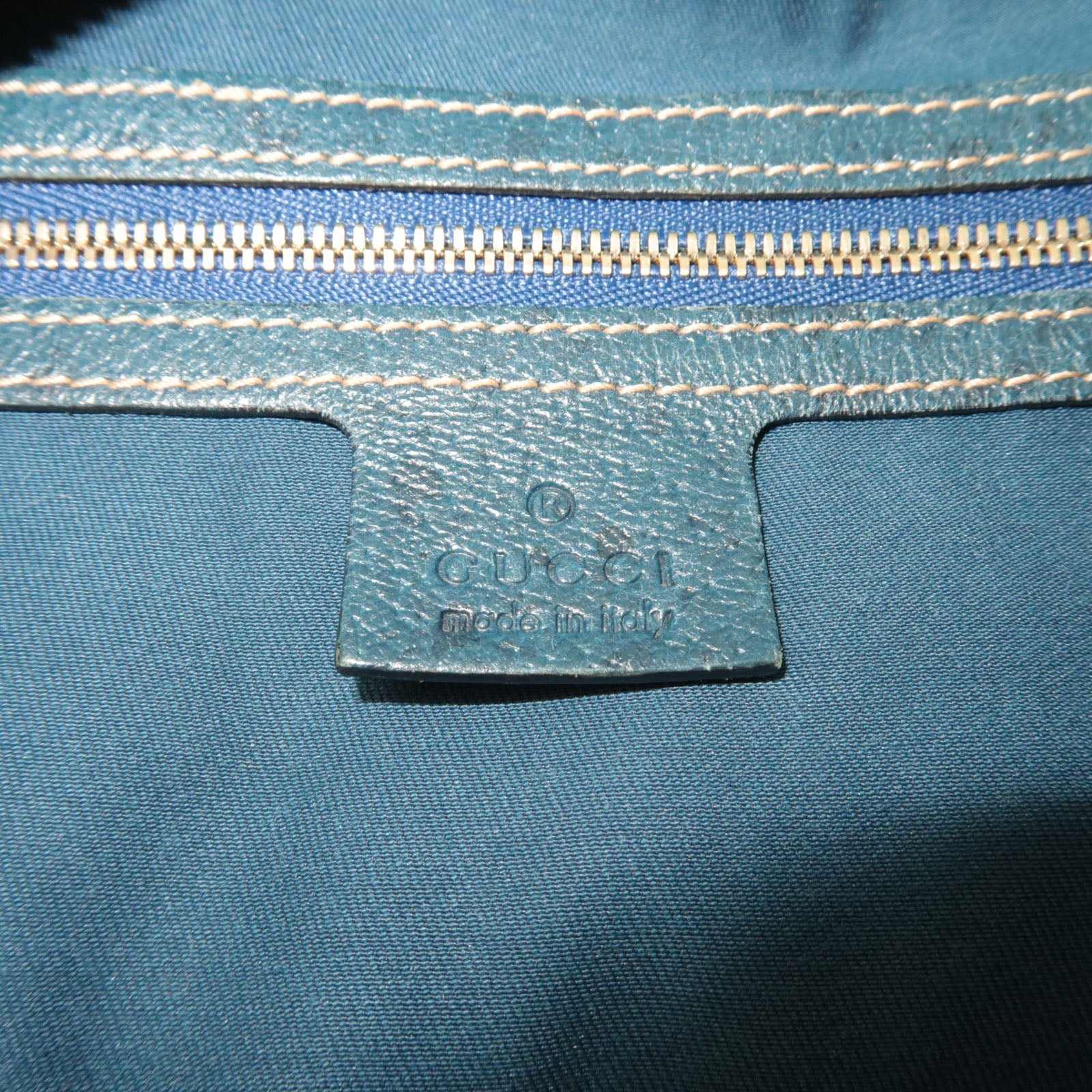 GUCCI Horsebit One-Shoulder Bag Canvas Leather Beige Blue 145767