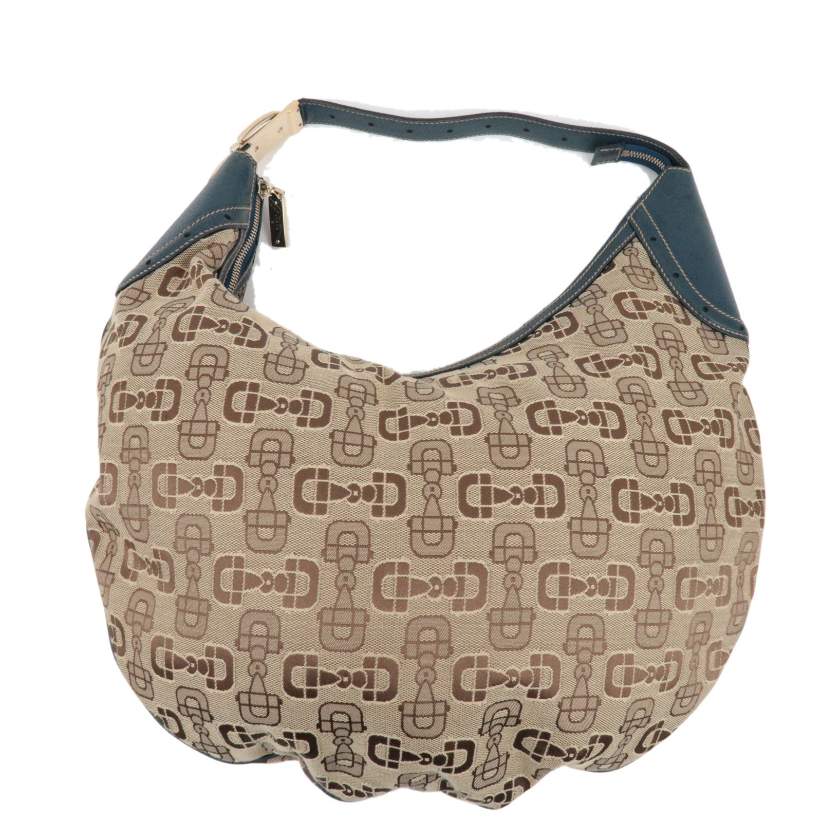 GUCCI Horsebit One-Shoulder Bag Canvas Leather Beige Blue 14576776455