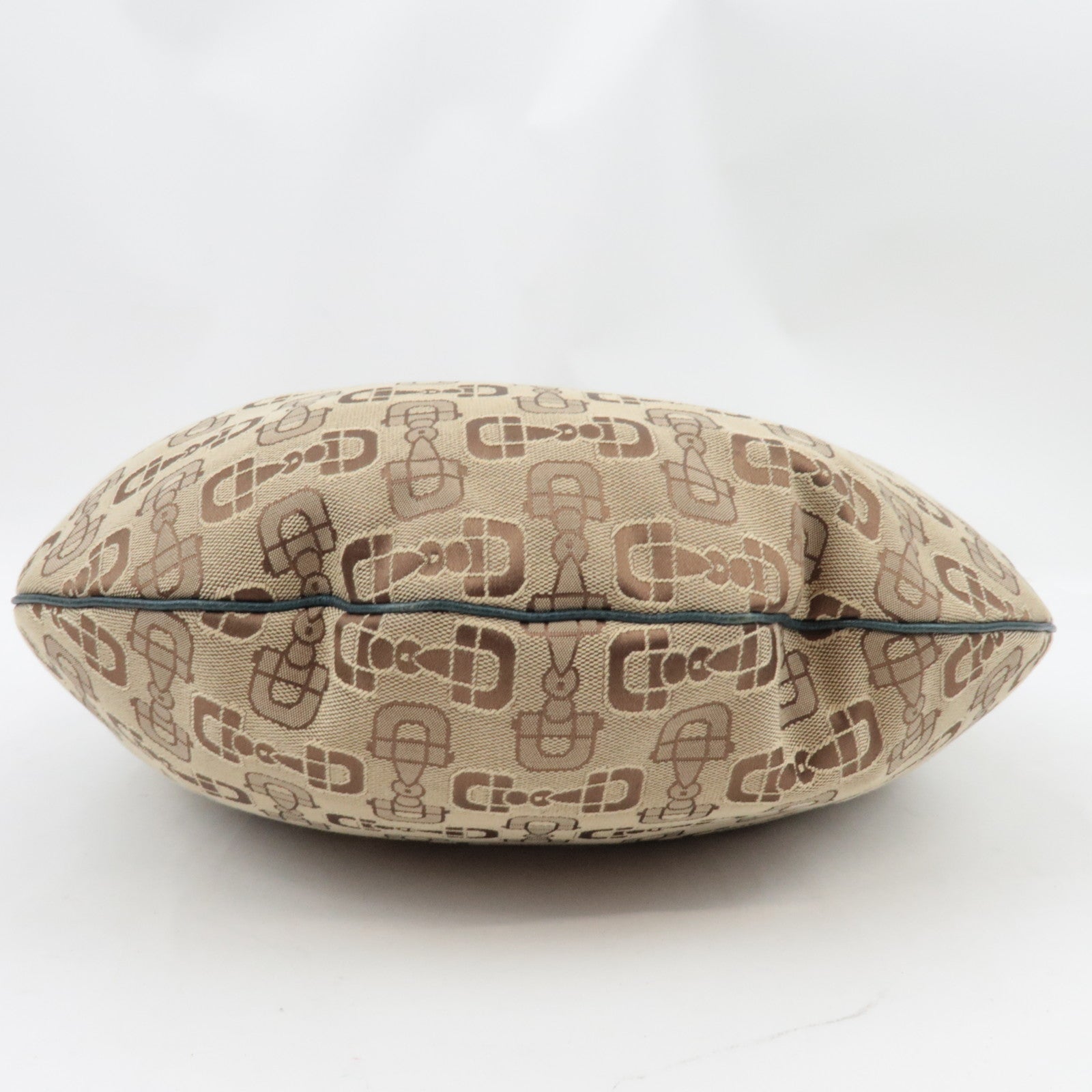 GUCCI Horsebit One-Shoulder Bag Canvas Leather Beige Blue 145767