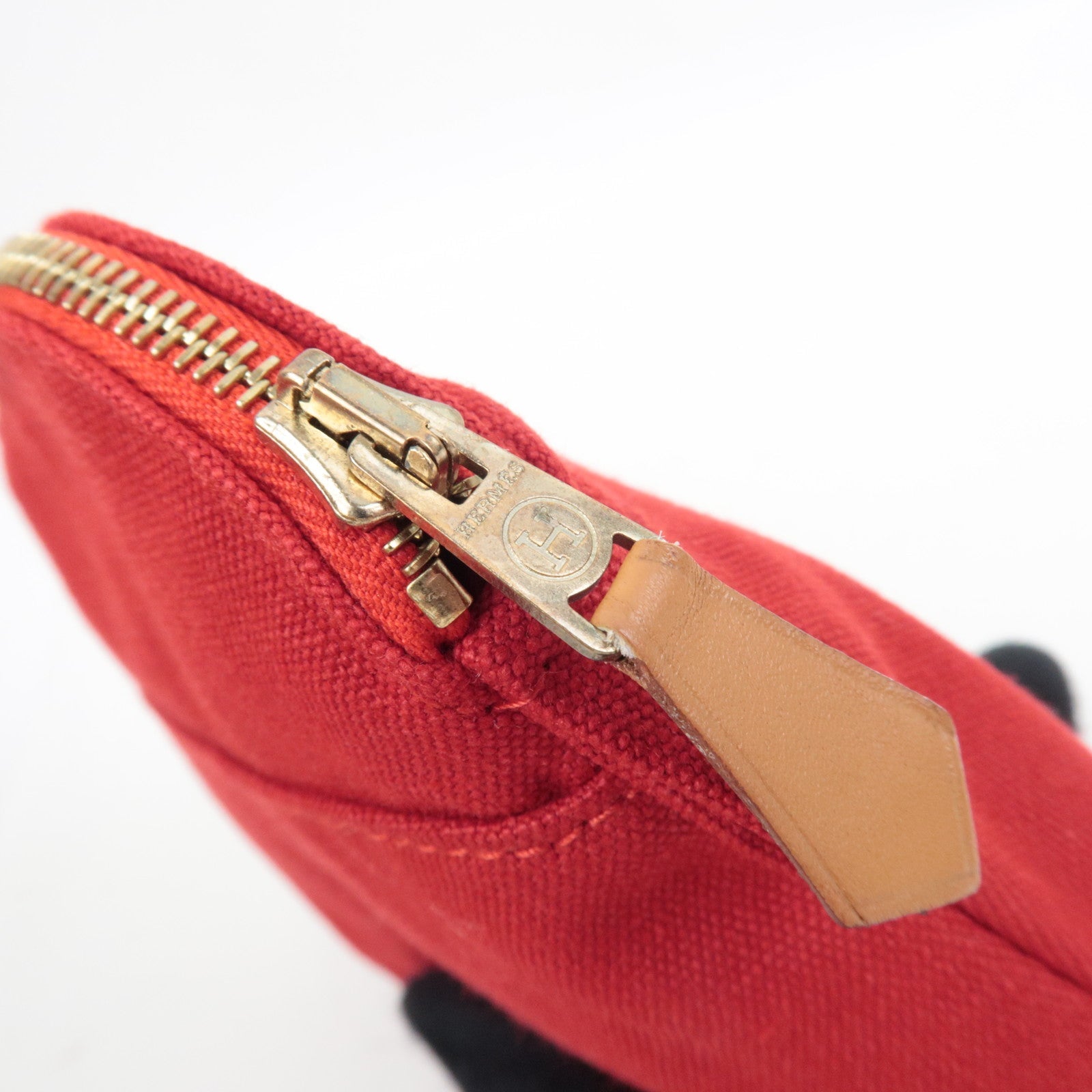 HERMES Bolide Pouch Mini 20 Cosmetic Pouch Canvas Leather Red