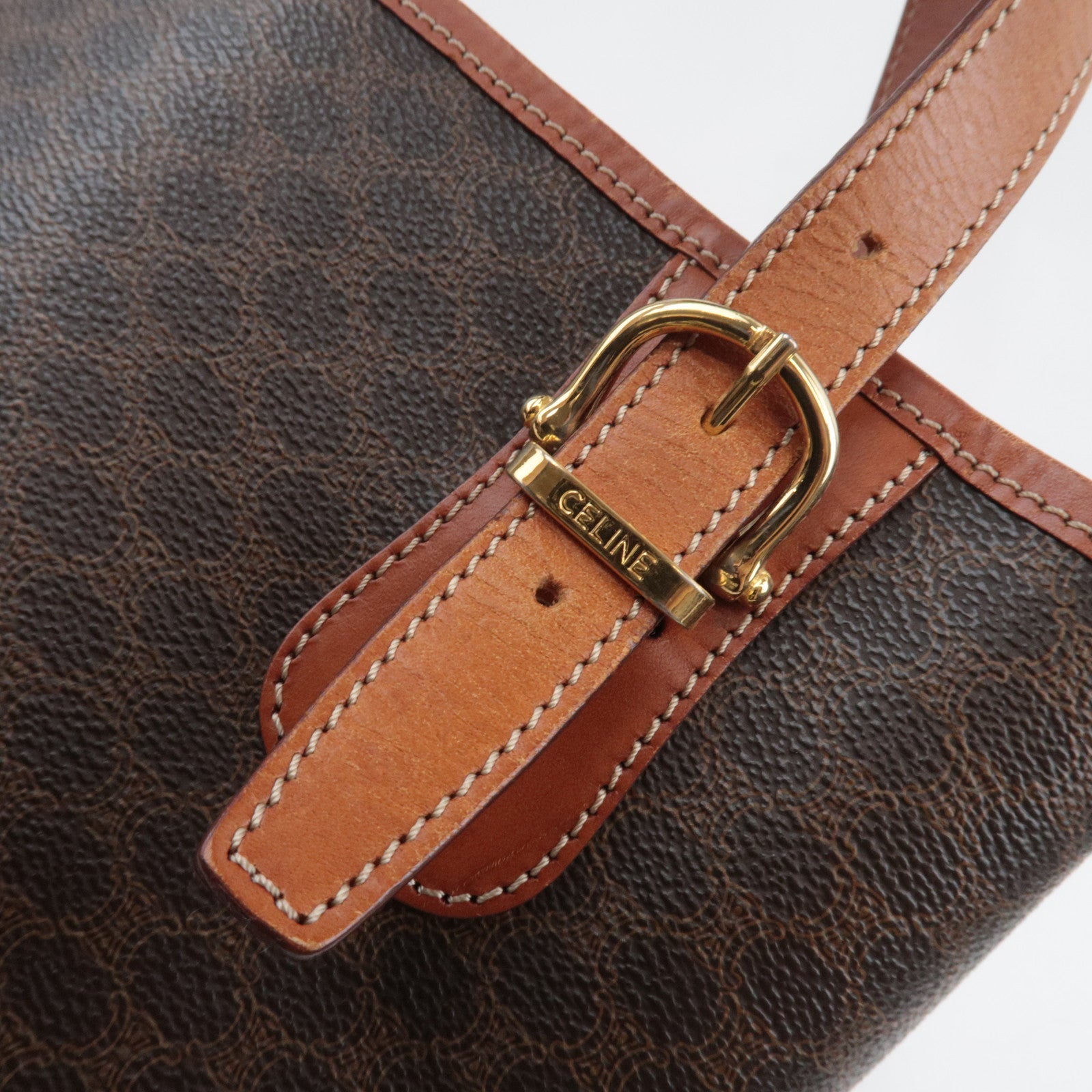 CELINE Macadam Tote Bag PVC Leather Brown