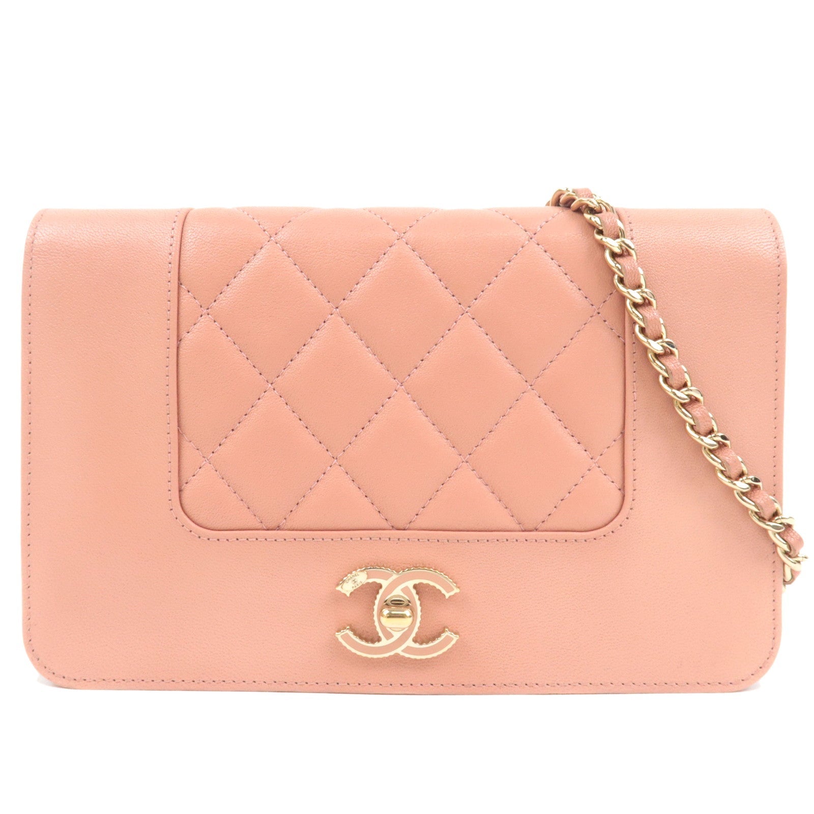 CHANEL Mademoiselle Matelasse Chain Wallet WOC Leather Pink A80972 26587340 *G card76557