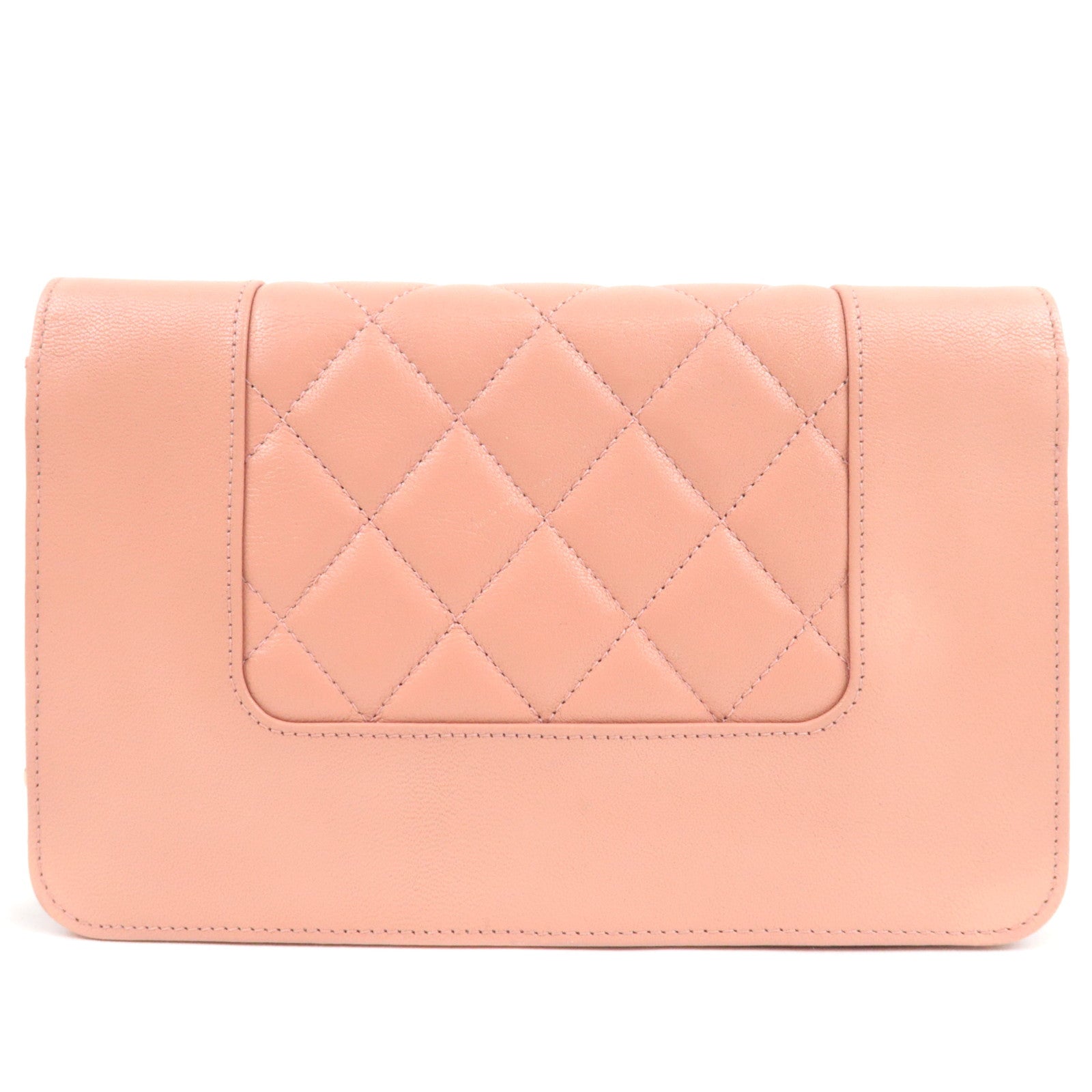 CHANEL Mademoiselle Matelasse Chain Wallet WOC Leather Pink A80972 26587340 *G card