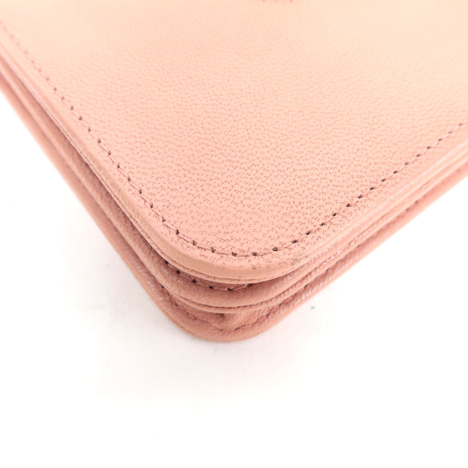 CHANEL Mademoiselle Matelasse Chain Wallet WOC Leather Pink A80972 26587340 *G card