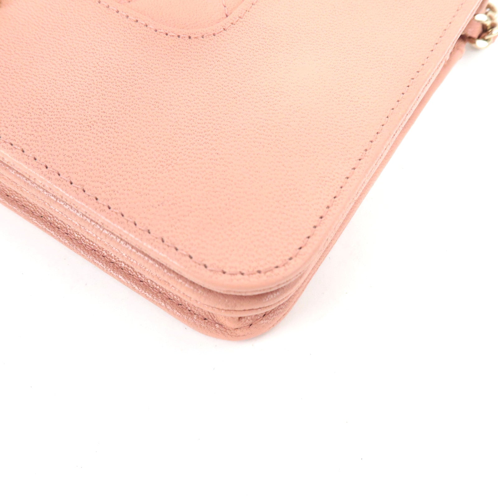 CHANEL Mademoiselle Matelasse Chain Wallet WOC Leather Pink A80972 26587340 *G card