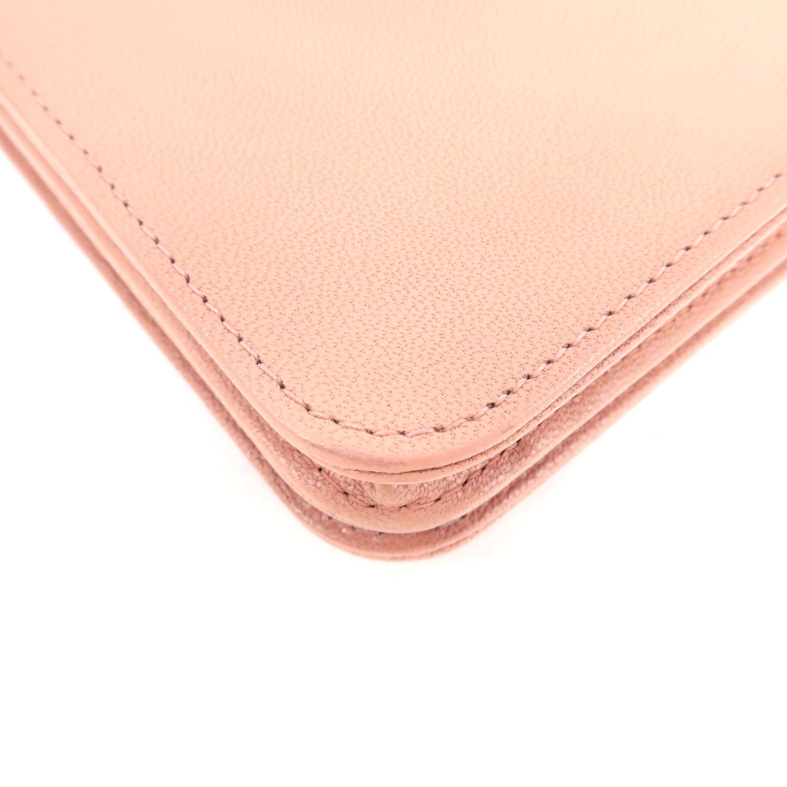 CHANEL Mademoiselle Matelasse Chain Wallet WOC Leather Pink A80972 26587340 *G card