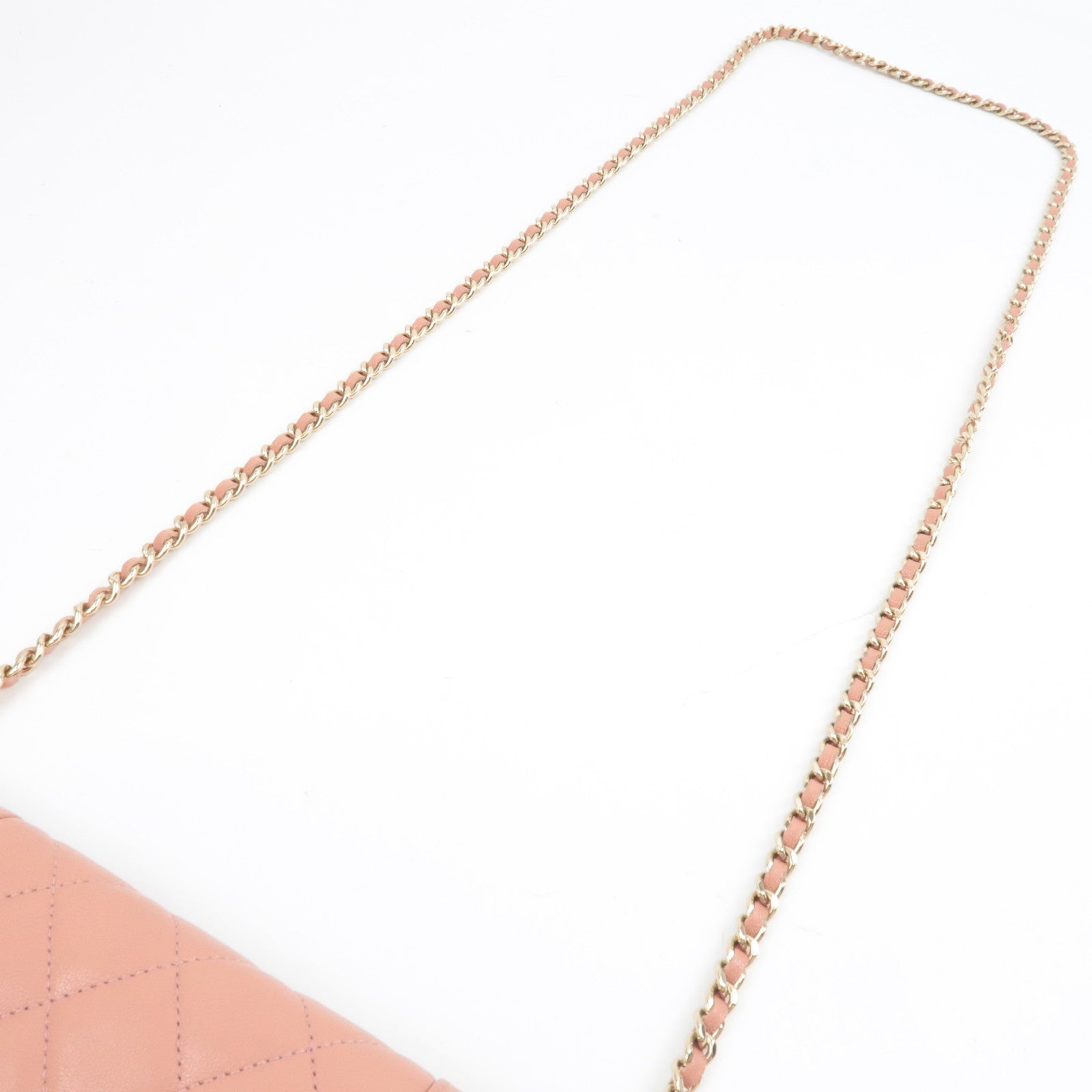 CHANEL Mademoiselle Matelasse Chain Wallet WOC Leather Pink A80972 26587340 *G card