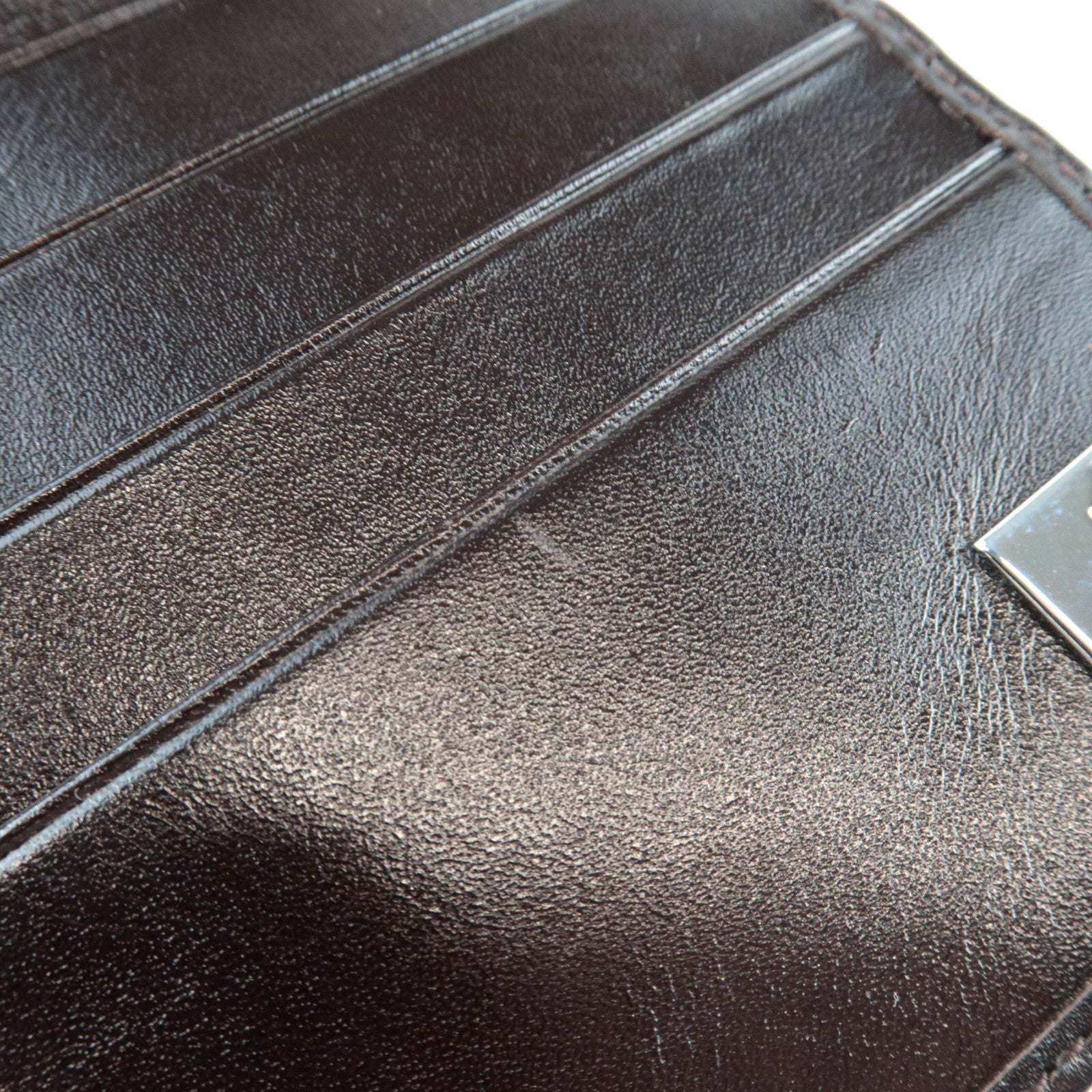 FENDI Zucca Double Hook Long Wallet Canvas Leather Brown Black