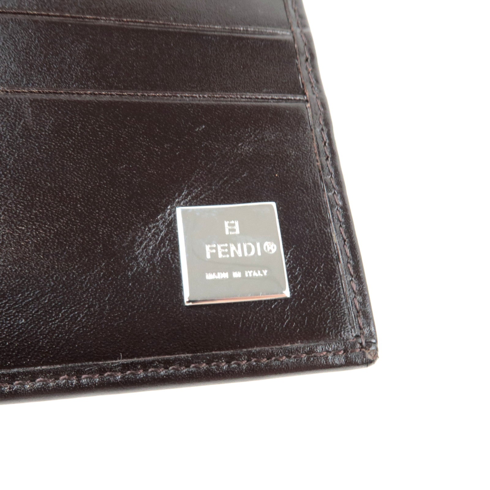 FENDI Zucca Double Hook Long Wallet Canvas Leather Brown Black