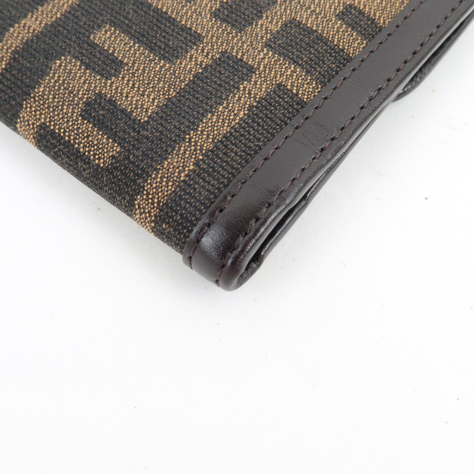 FENDI Zucca Double Hook Long Wallet Canvas Leather Brown Black