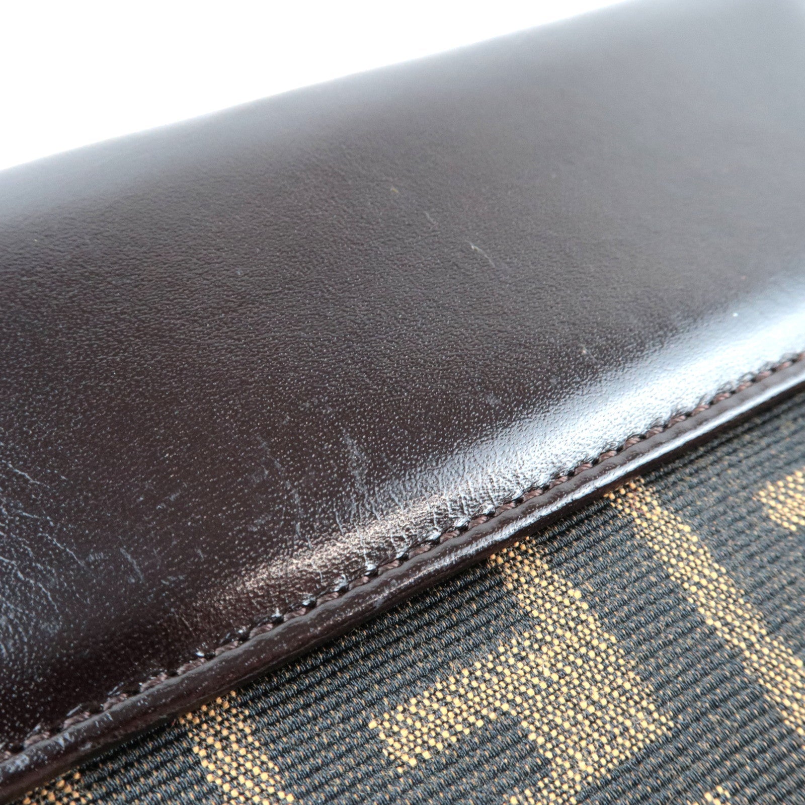 FENDI Zucca Double Hook Long Wallet Canvas Leather Brown Black