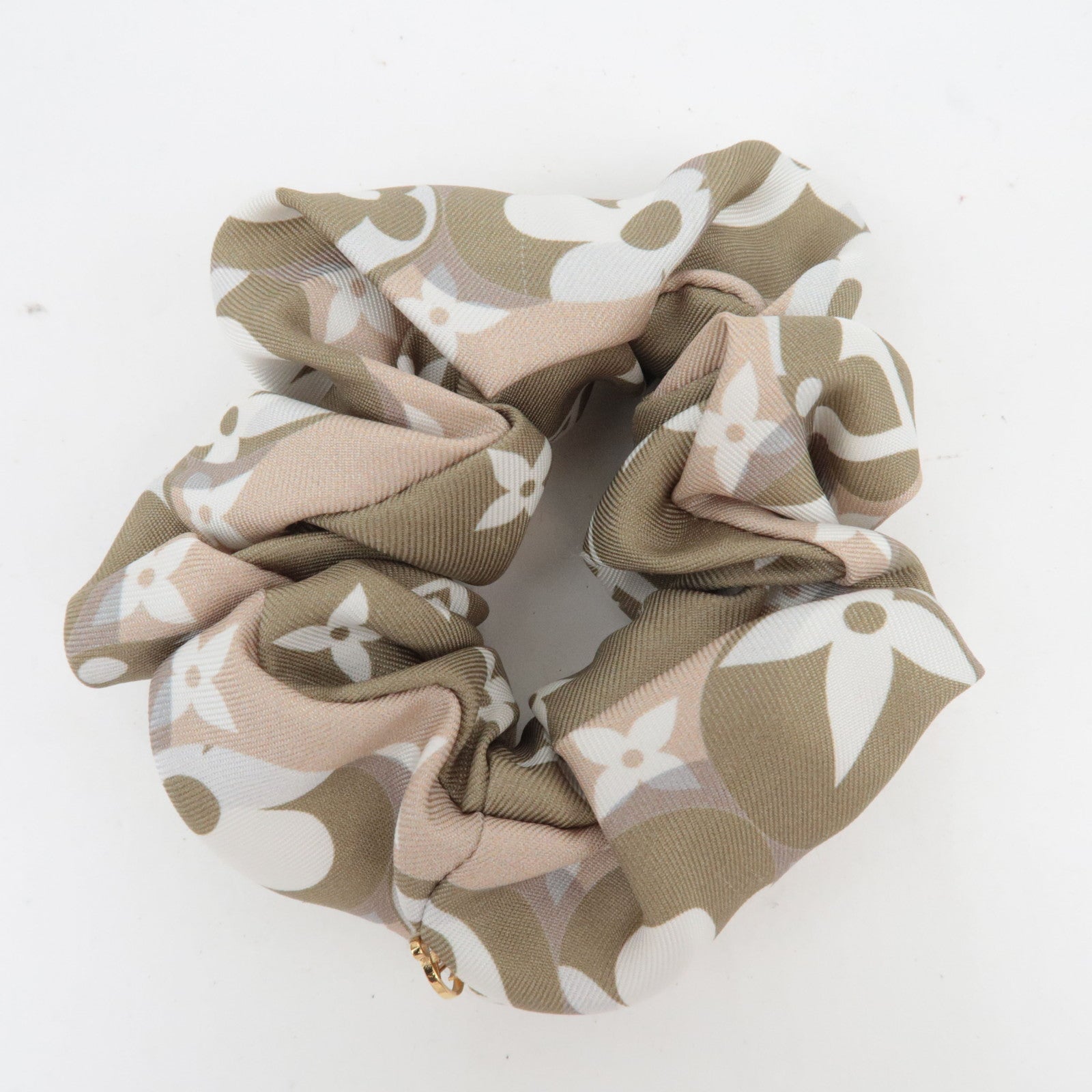Louis Vuitton Monogram Scrunchie 100% Silk Khaki Beige M77521 FF0262 *Box, Dust bag