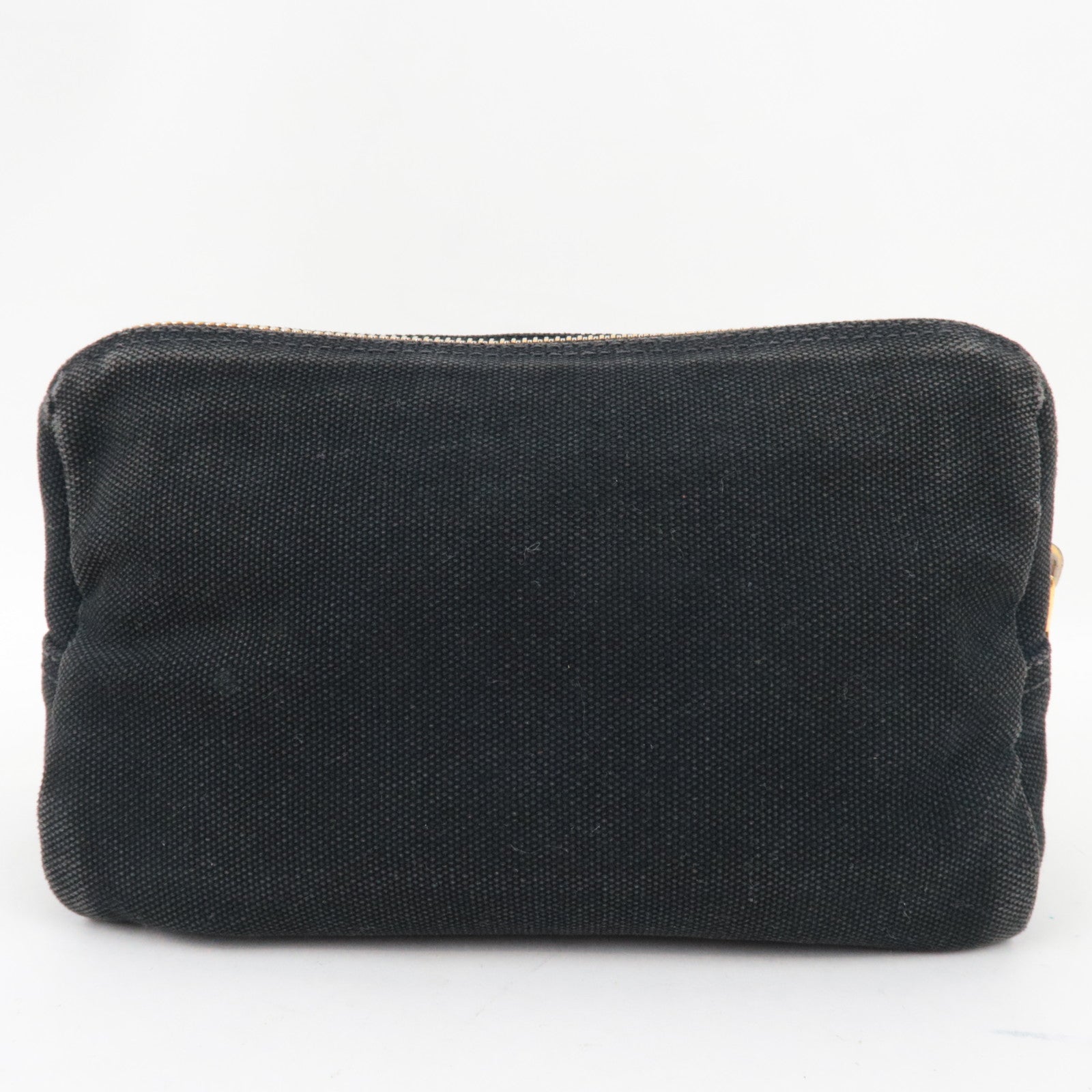 PRADA Canapa Pouch Cosmetic Pouch Canvas Leather Black