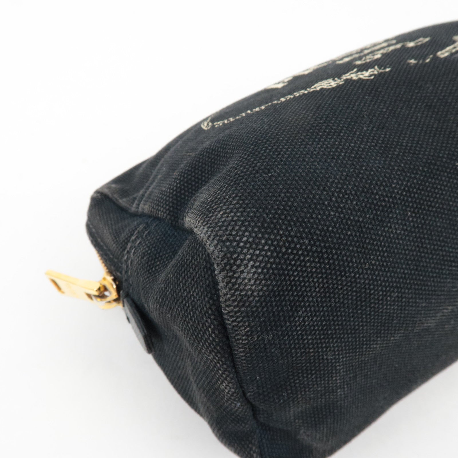 PRADA Canapa Pouch Cosmetic Pouch Canvas Leather Black