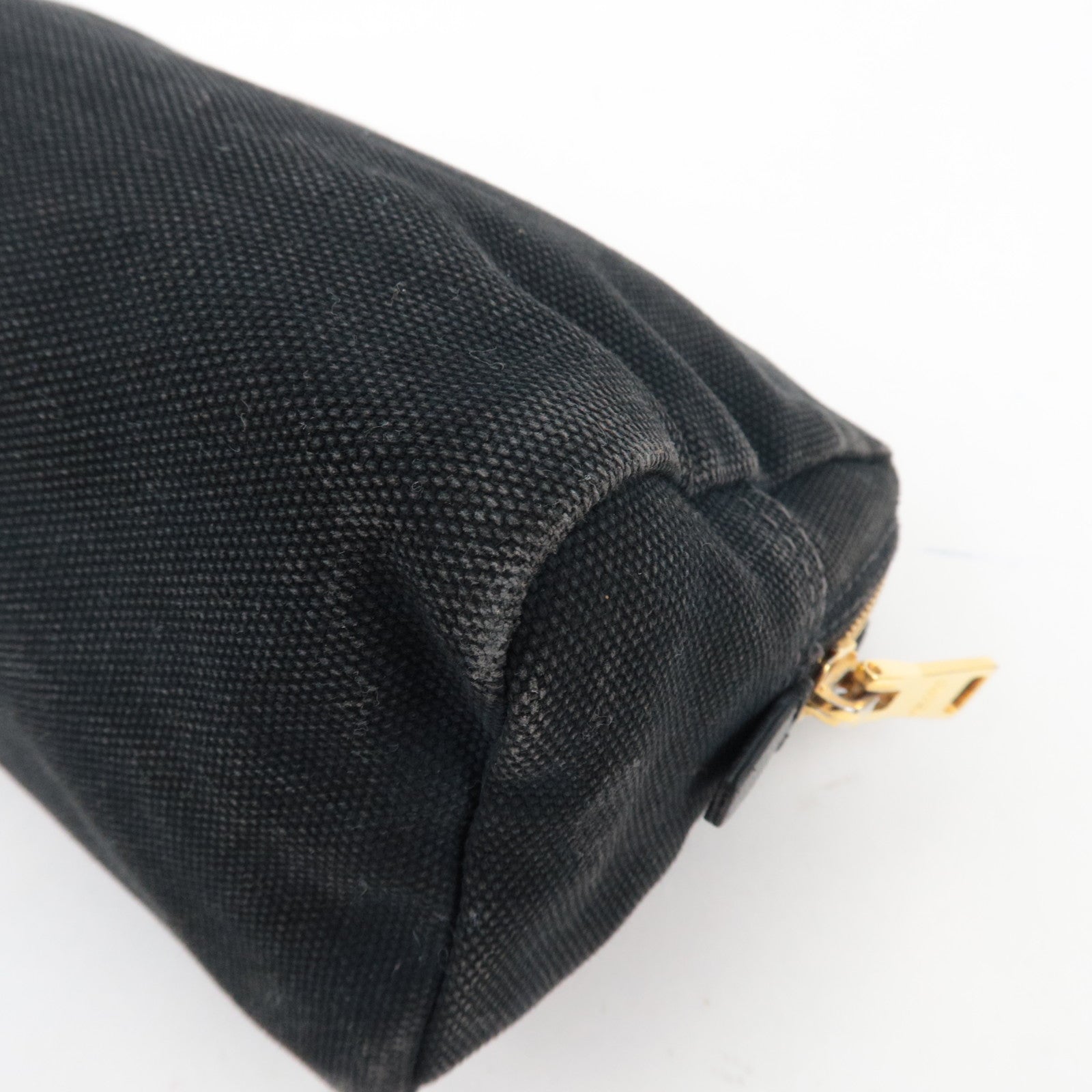 PRADA Canapa Pouch Cosmetic Pouch Canvas Leather Black