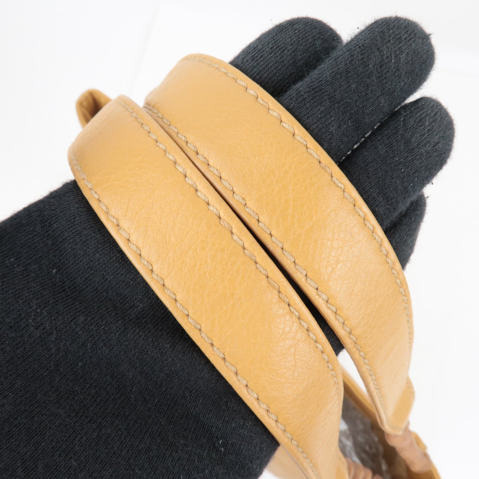 CHANEL Wood Handle Chain Tote Bag Leather Camel 8682797